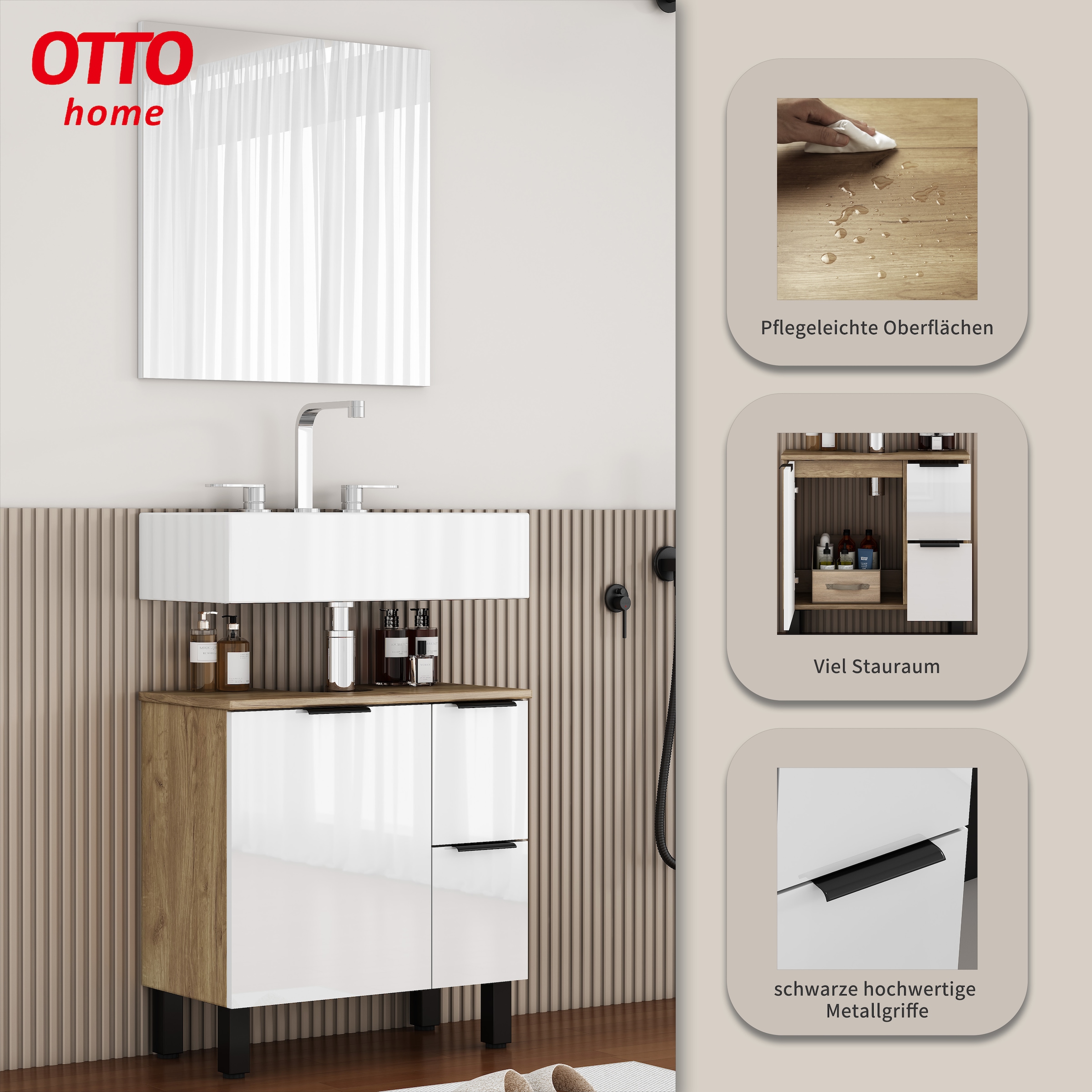 OTTO home Waschbeckenunterschrank »Picante« in 60 und 80cm erhältlich, 1 Türen und 2 Schubladen, zum Stellen