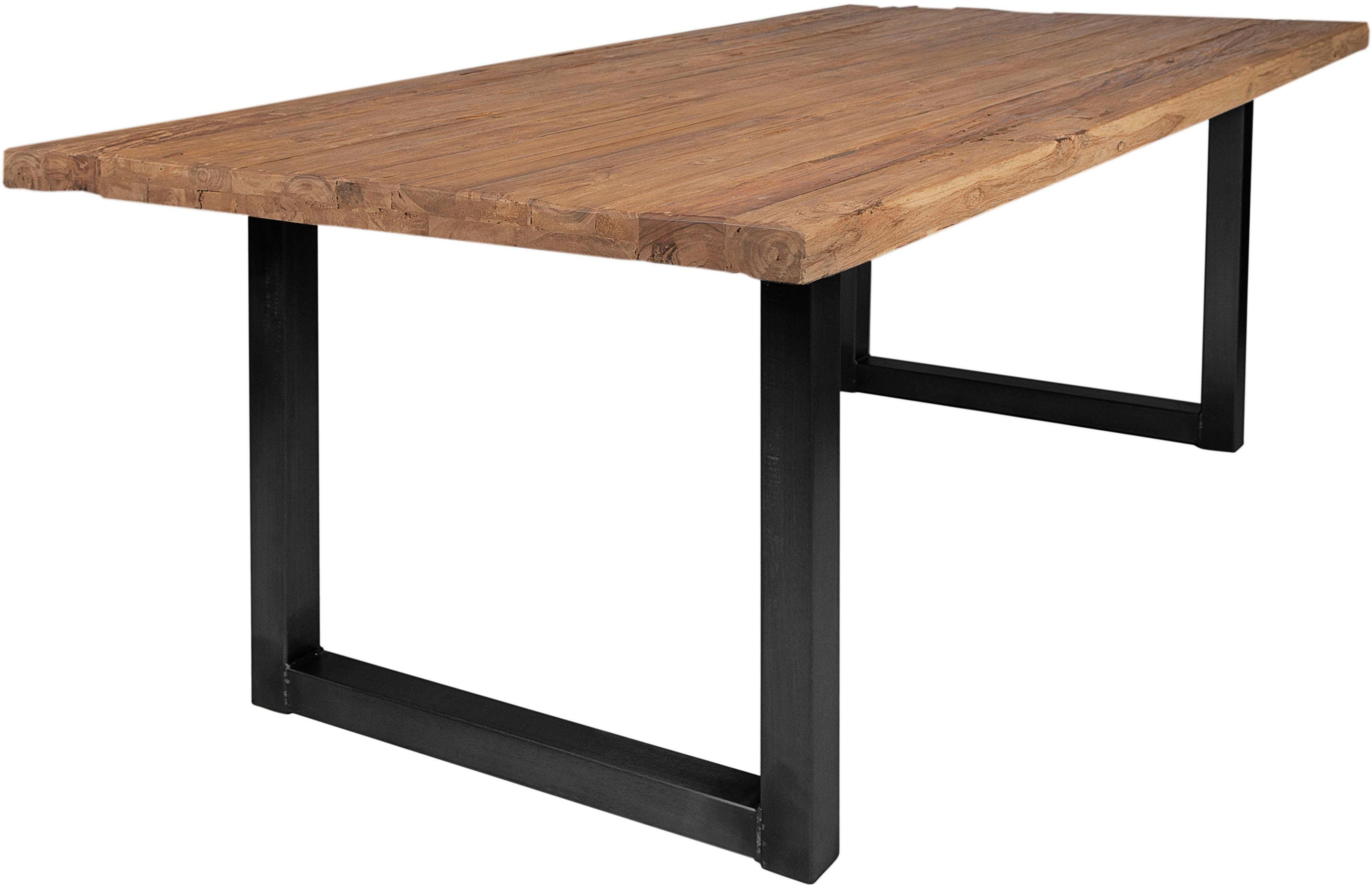 SIT Esstisch "Osaka aus recyceltem Teakholz mit Kufengestell im Rustik-Look" Aufgedoppelte Tischplatte aus Teak mit stabilem Kufengestell aus Eisen