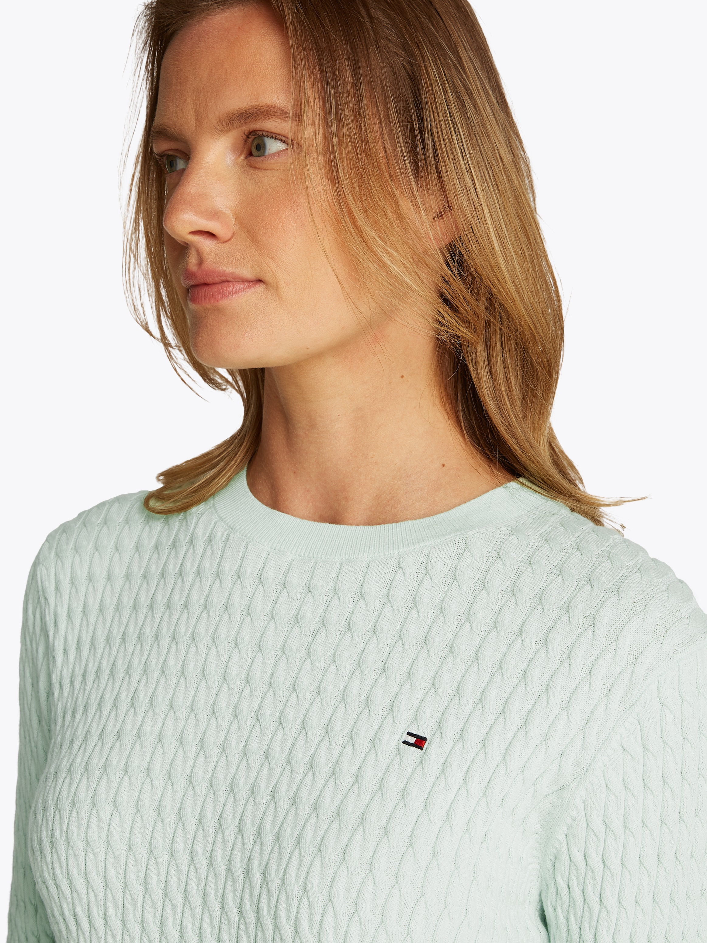 Tommy Hilfiger Rundhalspullover »CO CABLE C-NK LS SWEATER«, mit Zopfmuster