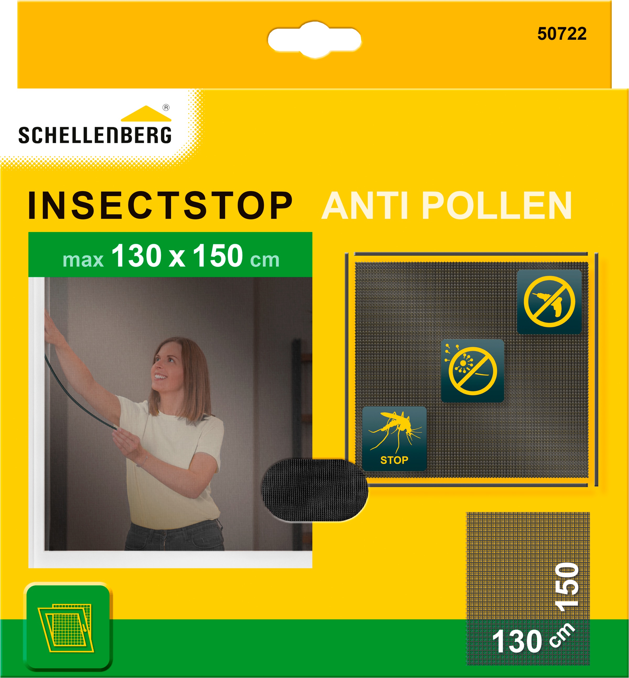SCHELLENBERG Fliegengitter-Gewebe "mit Pollenschutz für Fenster", B/H: 130cm x 153cm, 1er Pack, grau, Insektenschutzgitter, Insektenschutz, einfache