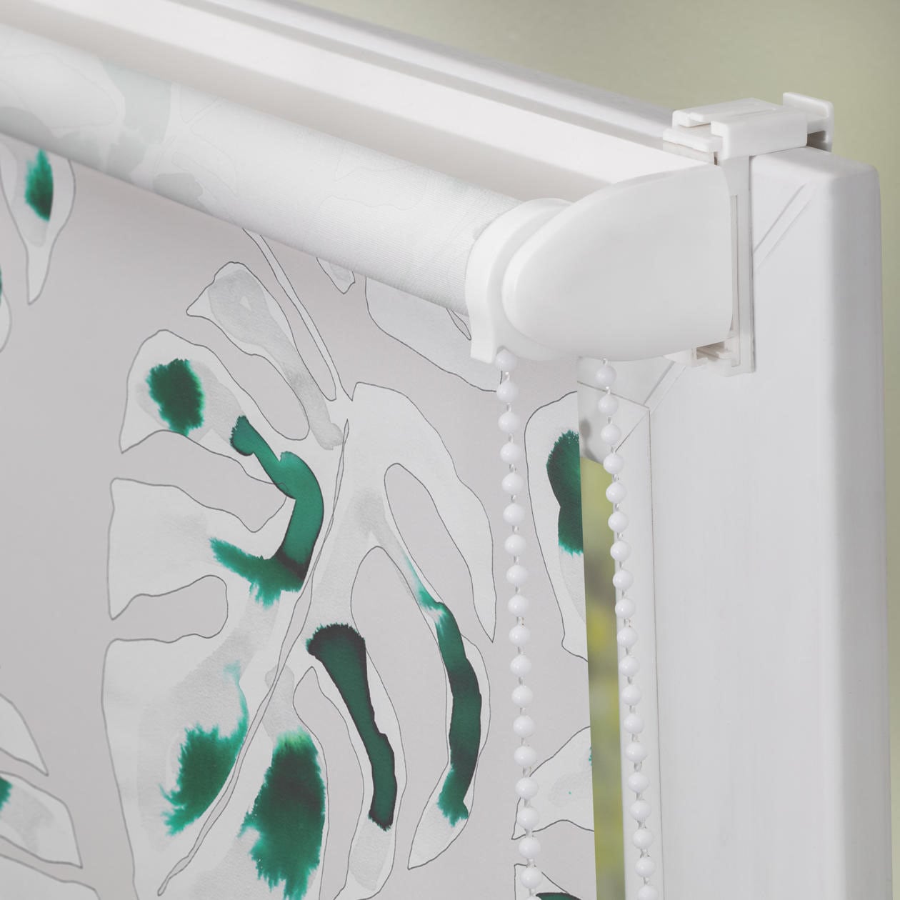 Thumbnail - LICHTBLICK ORIGINAL Seitenzugrollo "Rollo Klemmfix, ohne Bohren, blickdicht, Monstera - Grün" blickdicht Blendschutz Si...