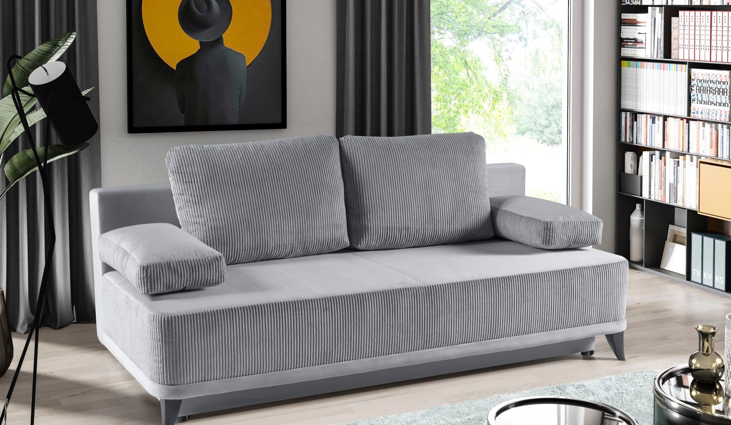 WERK2 Schlafsofa "Rosso Breite 202 modern & bequem, Federkern, Bettkasten, Bettfunktion" Cord, Schlaffunktion, Bettkasten