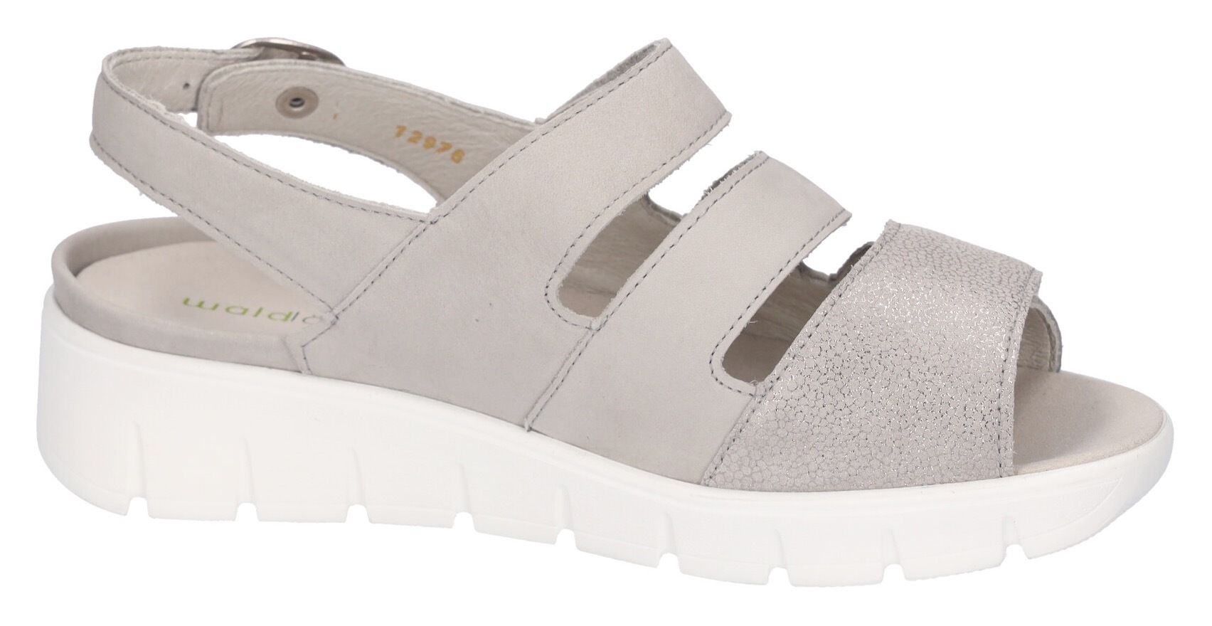 Keilsandalette WALDLÄUFER "M-WIOLA", Damen, Gr. 5 (38), grau (hellgrau), Nubukleder, Veloursleder, metallic, Schuhe, Sandale, Sommerschuh, Komfortschuh mit Klett, M-Weite 3