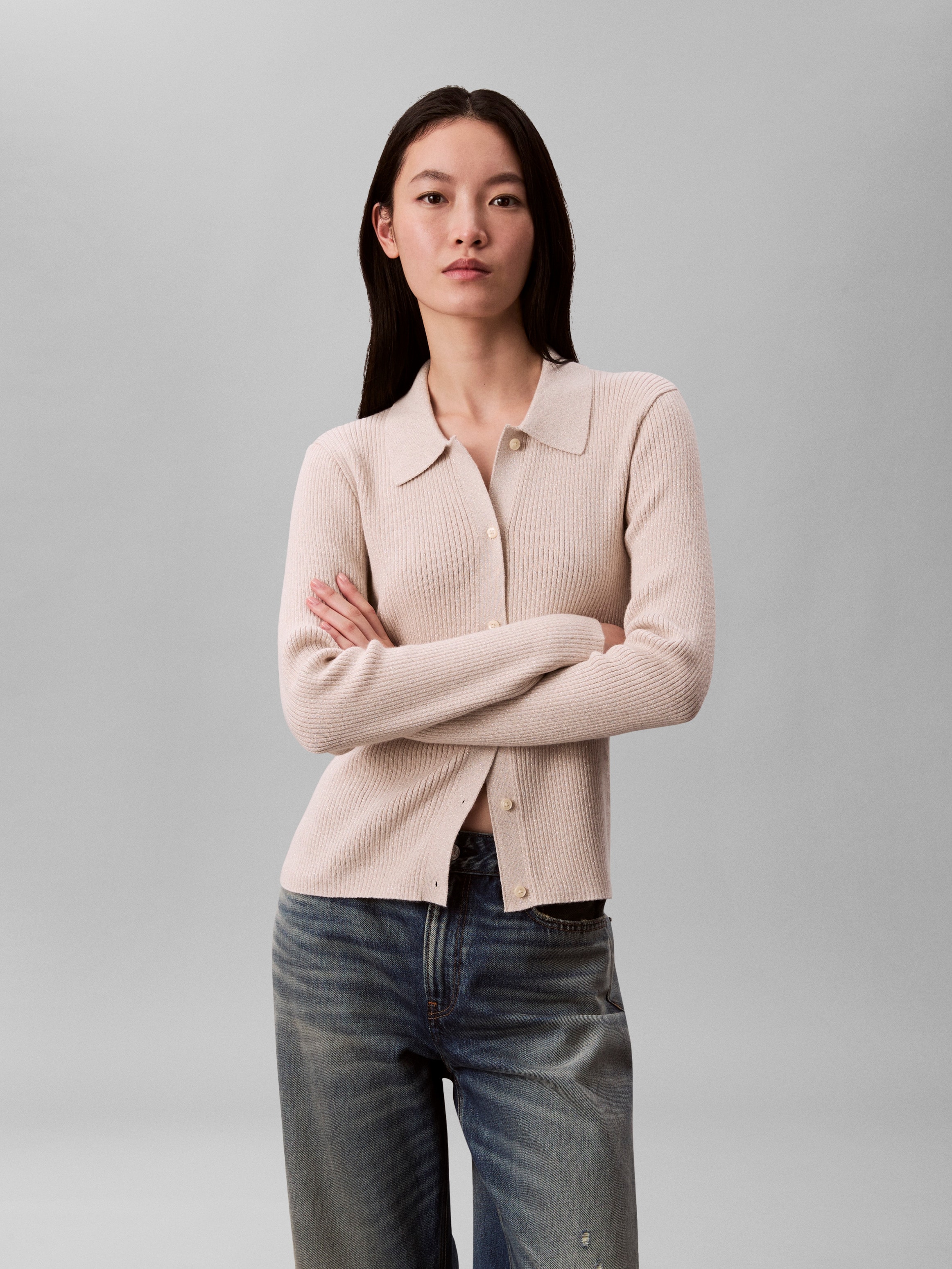 Calvin Klein Jeans Strickjacke Regular fit mit Glitzer und Rundhalsausschni günstig online kaufen