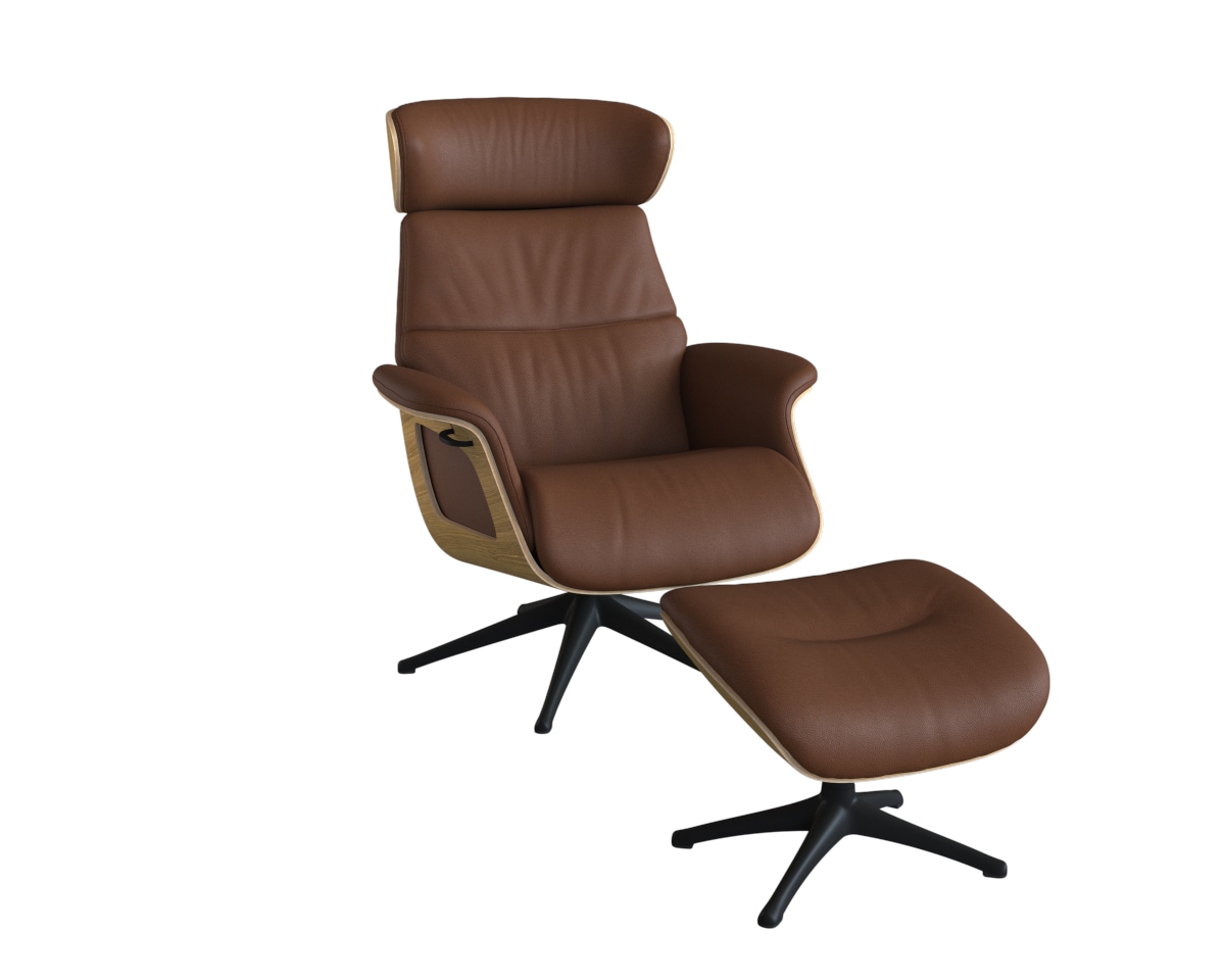 FLEXLUX Relaxsessel "Clement Rücken u. Kopfverstellung, ergonomisch, Airchannels," Rücken- & Kopfteilverstellung, Drehbar, Armlehne Eiche, Fuß Schwarz