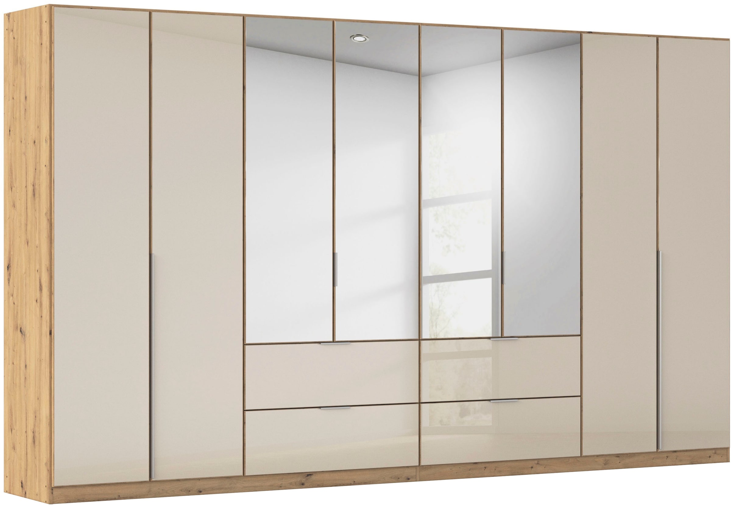 OTTO home Drehtürenschrank "Kleiderschrank Kleiderschränke Schrank Garderobe AGORDO mit Glasfront" in zwei Griff-Farben, Breiten 91-360 cm, mit Außenschubkästen, in 7 Breiten und 2 Höhen MADE IN GERMANY
