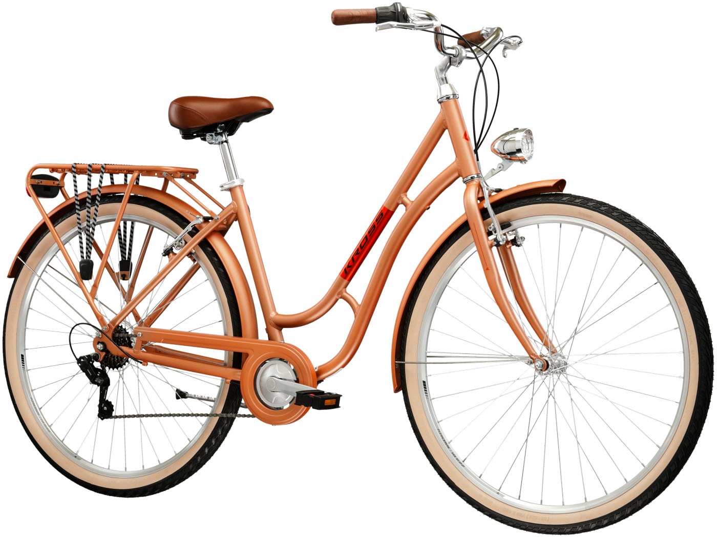 Kross Cityrad »Citybike Damen 28" Sentio Classic braun 7 Gänge mit Beleuchtung 2026« 7 Gang Shimano TOURNEY TY200 Schaltwerk Kettenschaltung Rahmen aus Aluminium Performance