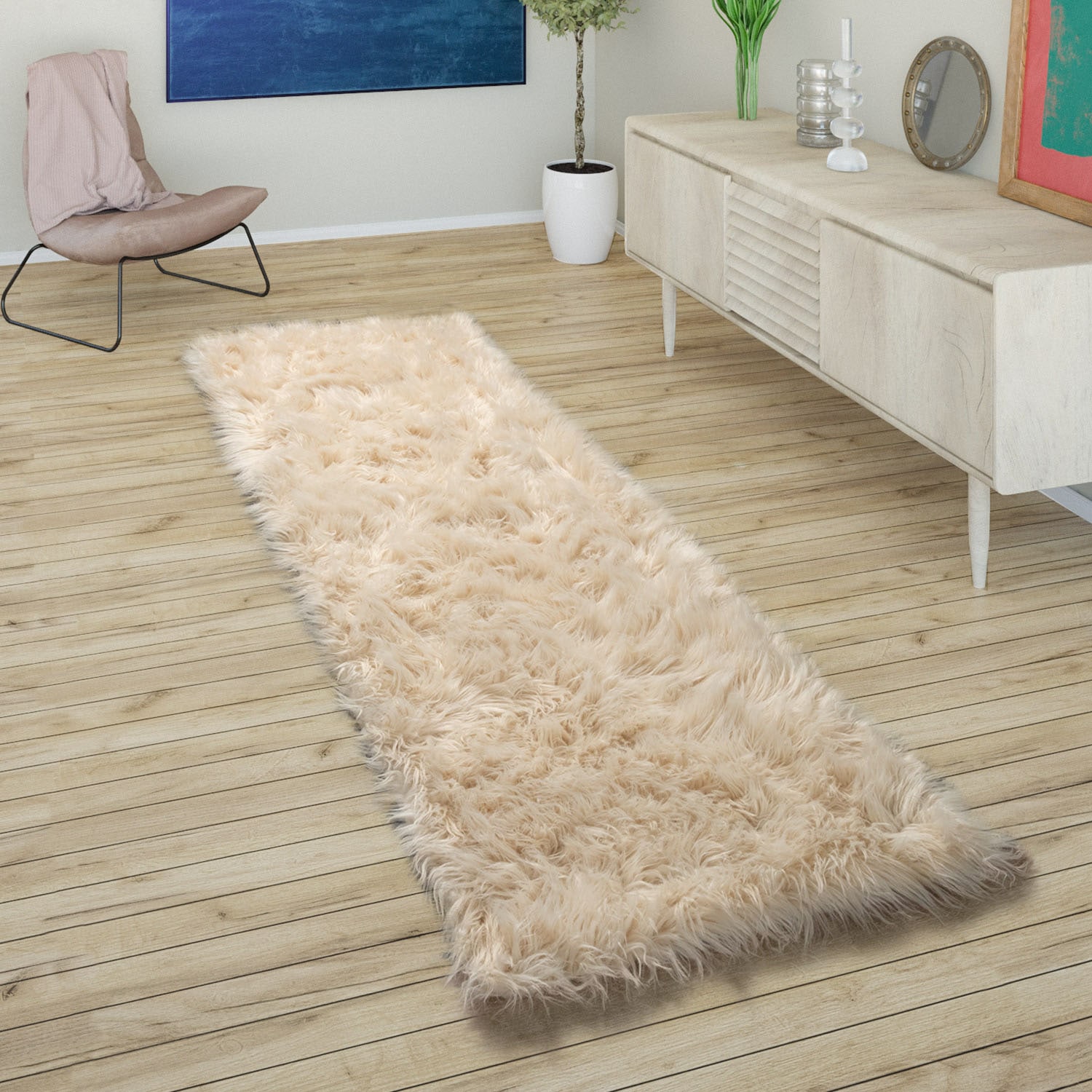 Paco Home Hochflor-Läufer "Playa 960", rechteckig, 64 mm Höhe, Läufer, Kunstfell, Flokati-Optik, weich und flauschig, Un