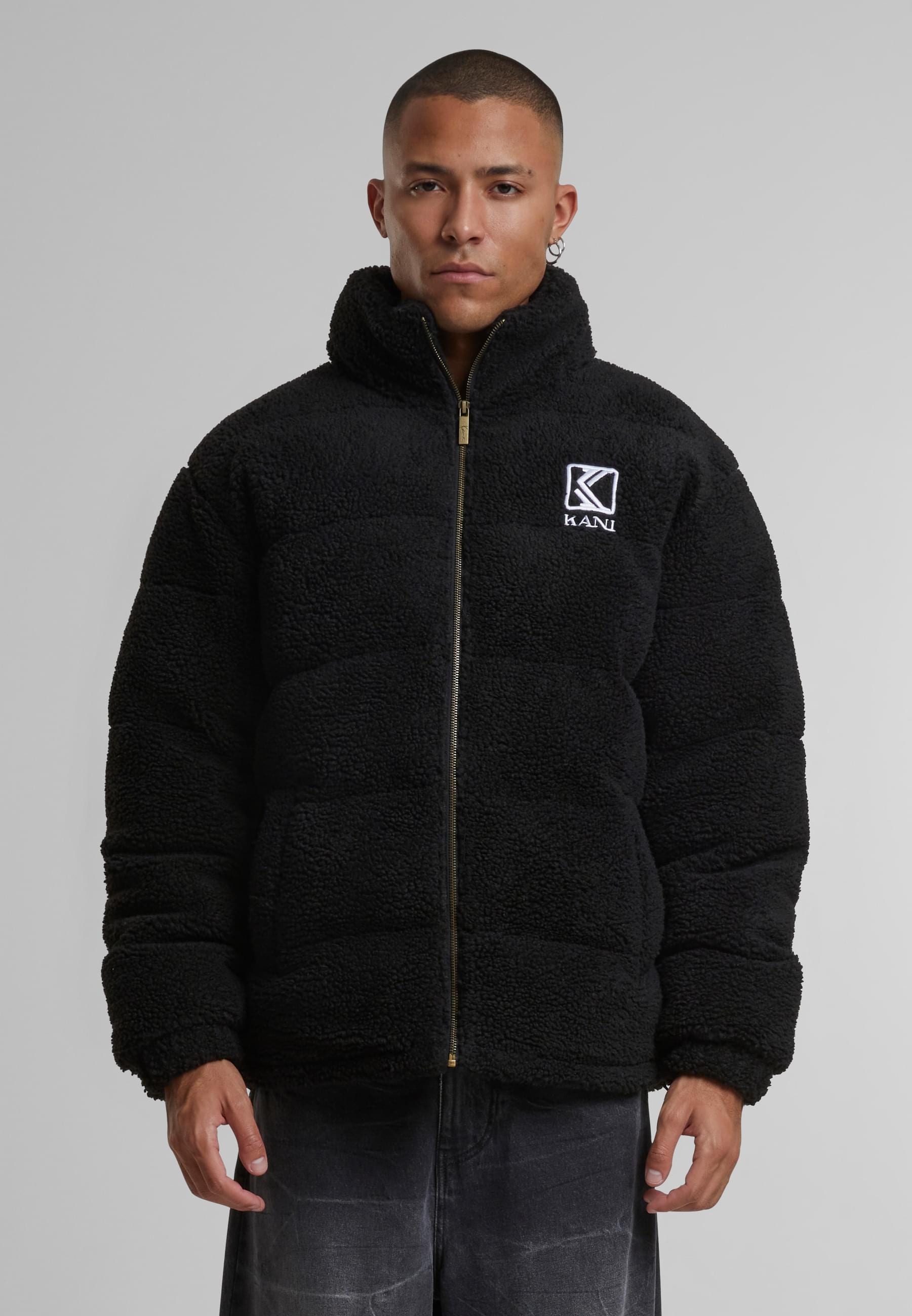Karl Kani Winterjacke »Karl Kani Herren KM213-070-2 RETRO TEDDY PUFFER JACKET BLACK«, (1 St.), ohne Kapuze