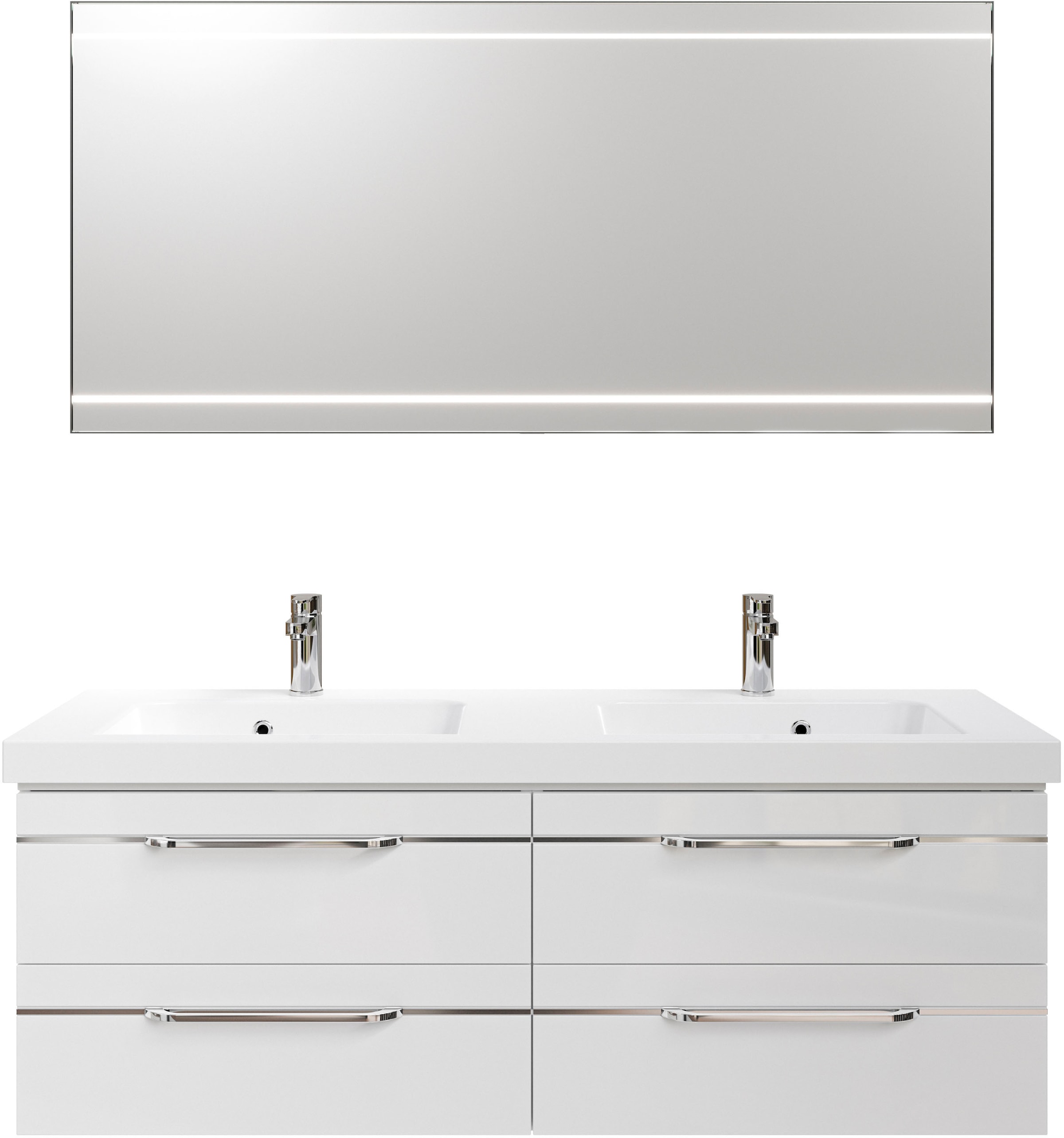 Saphir Badmöbel-Set »Balto 2-teilig Mineralmarmor-Doppelwaschtisch mit LED-Spiegel«, (2 St.), Waschplatz 150 cm breit, 4 Schubladen, inkl. Schubladendämpfer