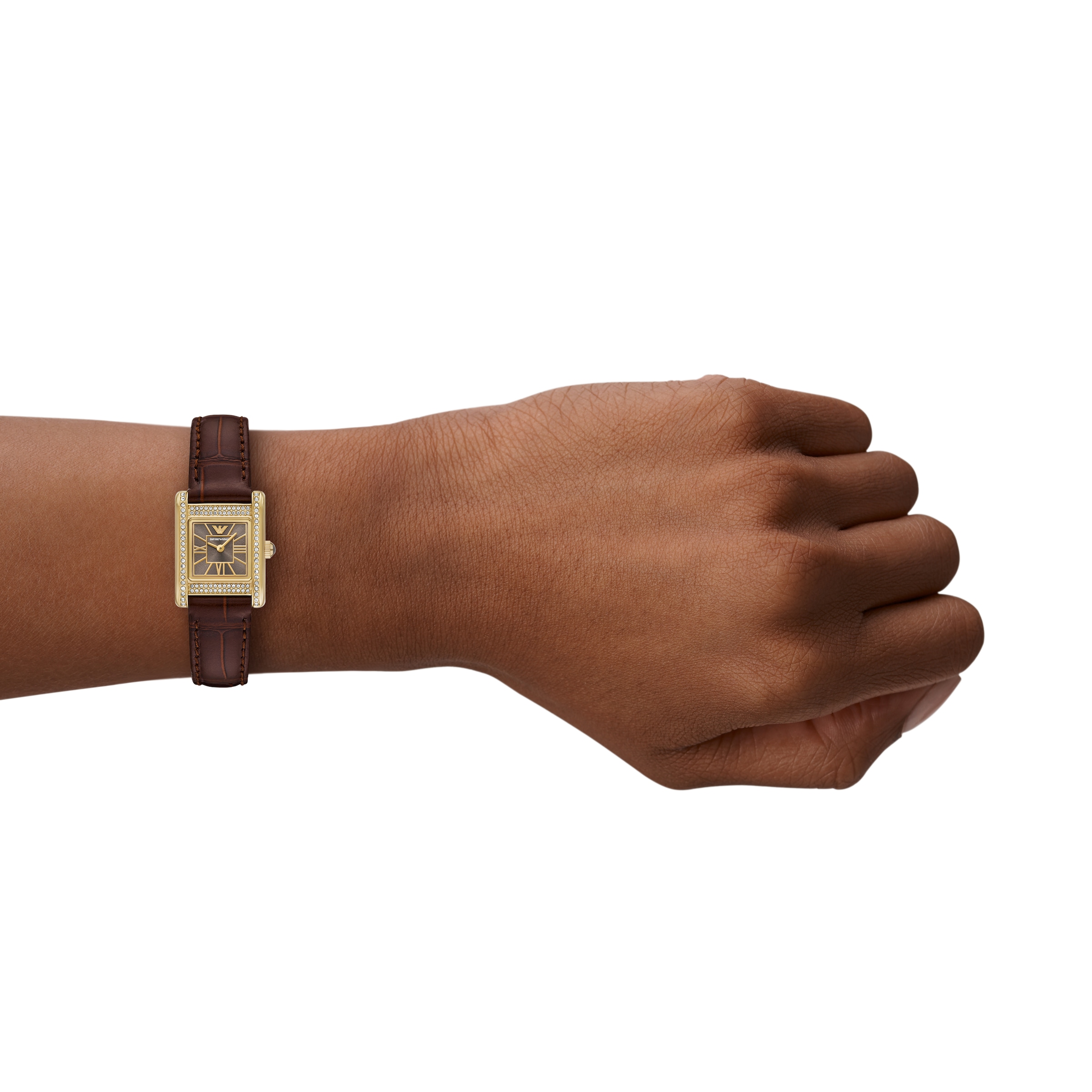 Emporio Armani Quarzuhr, Armbanduhr, Damenuhr, Lederarmband, analog, Glassteine
