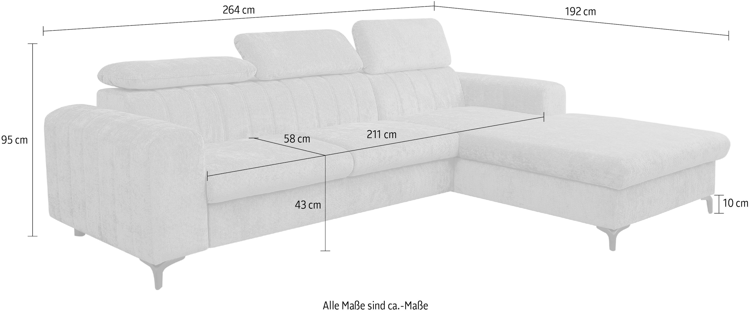 WERK2 Ecksofa »Foster inkl. Schlaffunktion & Bettkasten, bodenfrei, Chenille, bequem« 3 verstellbare Kopfstützen & Pfeifensteppung im Retro-Look, L-Form