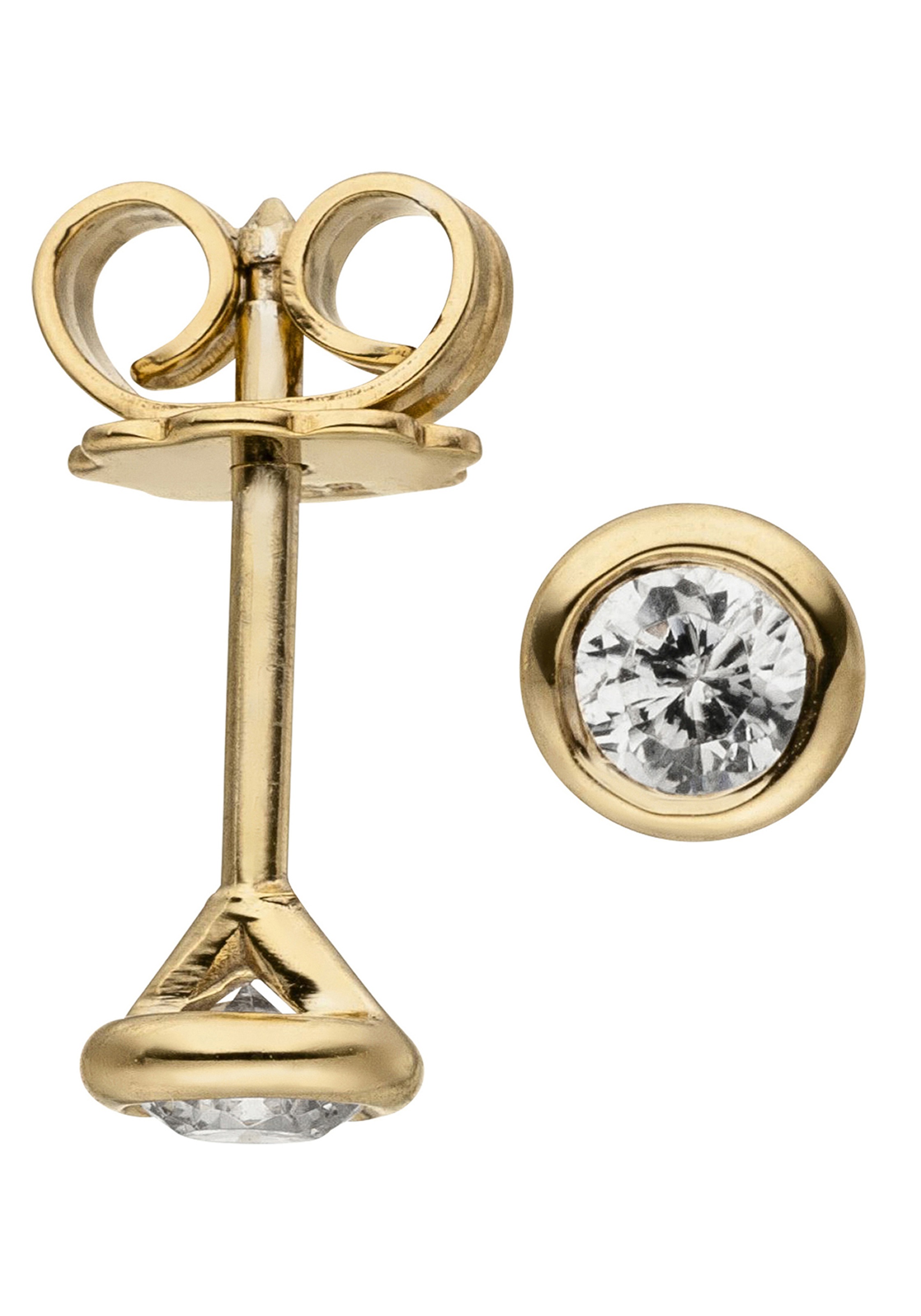 Paar Ohrstecker JOBO "Ohrringe Solitär Diamanten Brillanten 0,14 ct.", gelb (gelbgold 585), Ohrringe, Damen, 4,1mm, SI = kleine Einschlüsse, Diamanten Gelbgold 585, Diamanten, Gelbgold 585, 585 Gold