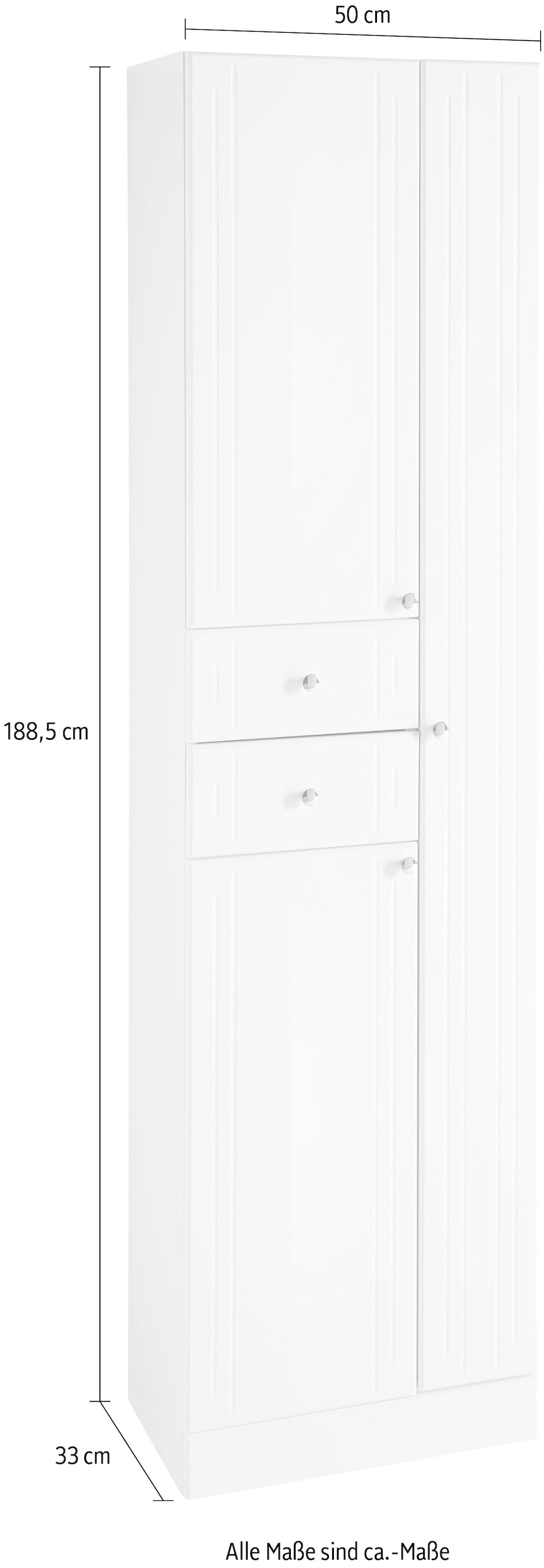 Saphir Hochschrank »Quickset 955 Badschrank, 50 cm breit, 3 Türen, 2 Schubladen«, Badezimmer-Hochschrank inkl. Türdämpfer, Griffe in Chrom glänzend