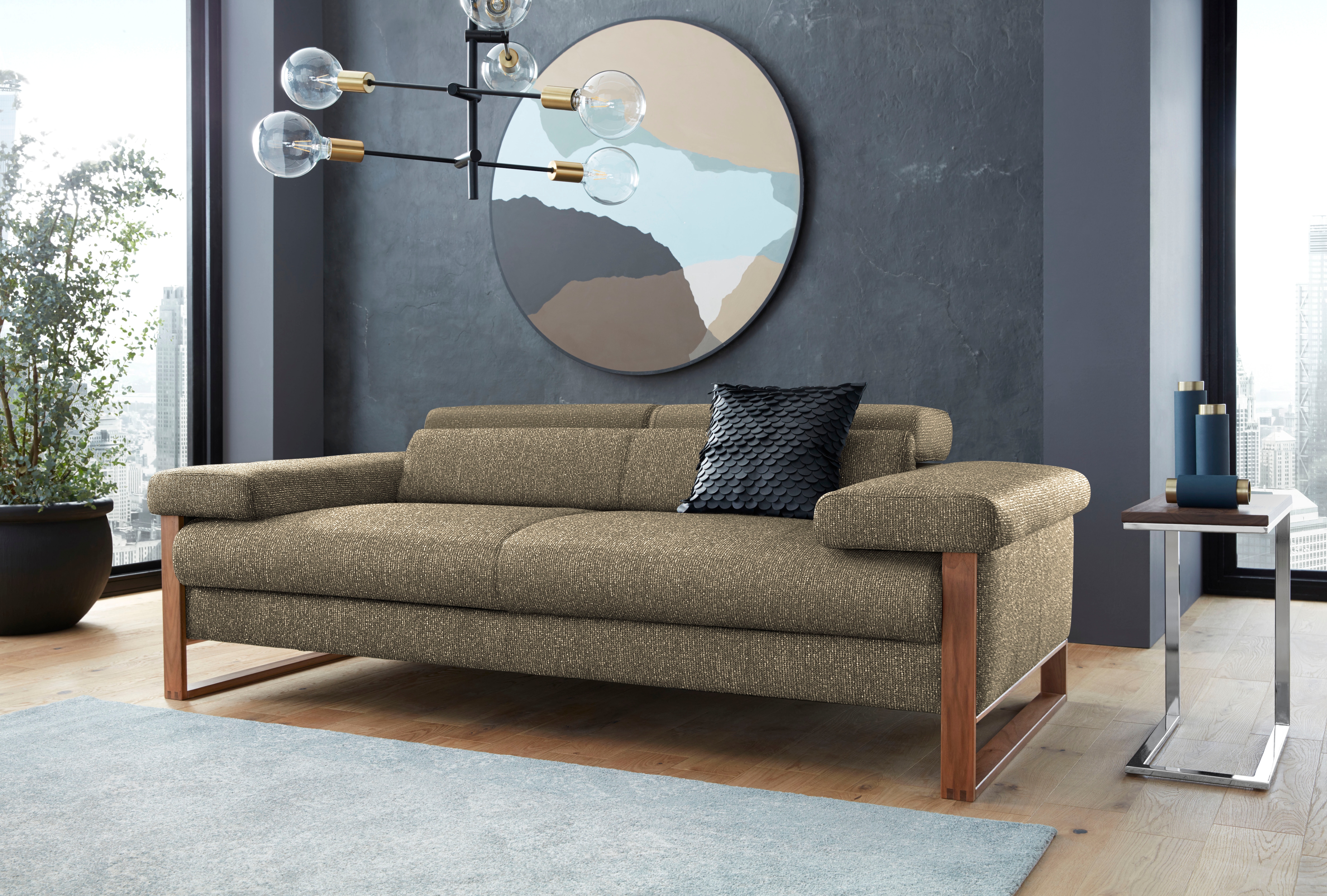 W.SCHILLIG 2-Sitzer "finn wahlw. mit Sitztiefenverstellung & Kopfstützenverstellung, bequem" German Design Award 2016, Fußgestell Nussbaum natur, Breite 210 cm