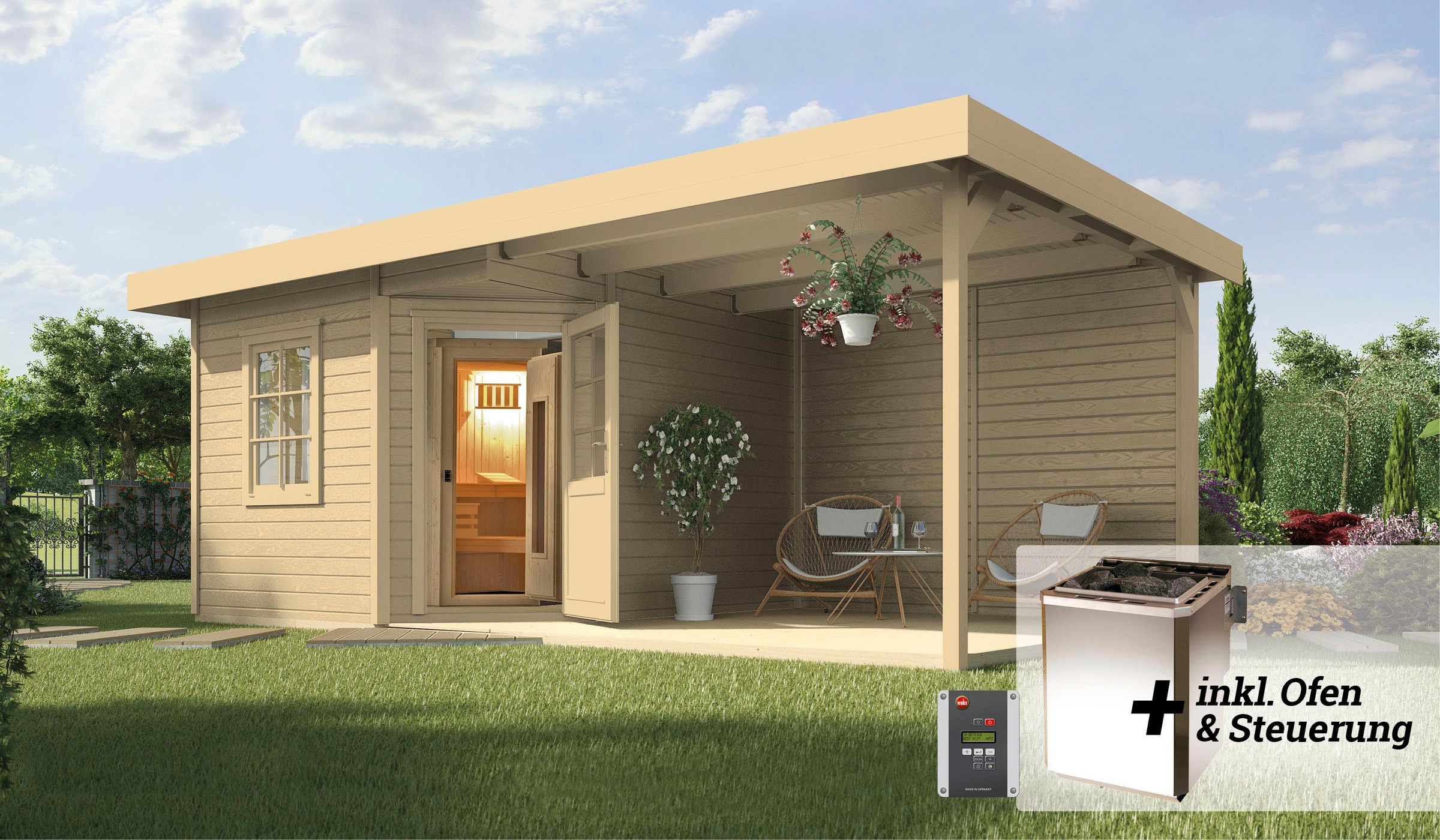 weka Saunahaus "Salo" Set, 7,5 kW-Ofen mit digitaler Steuerung