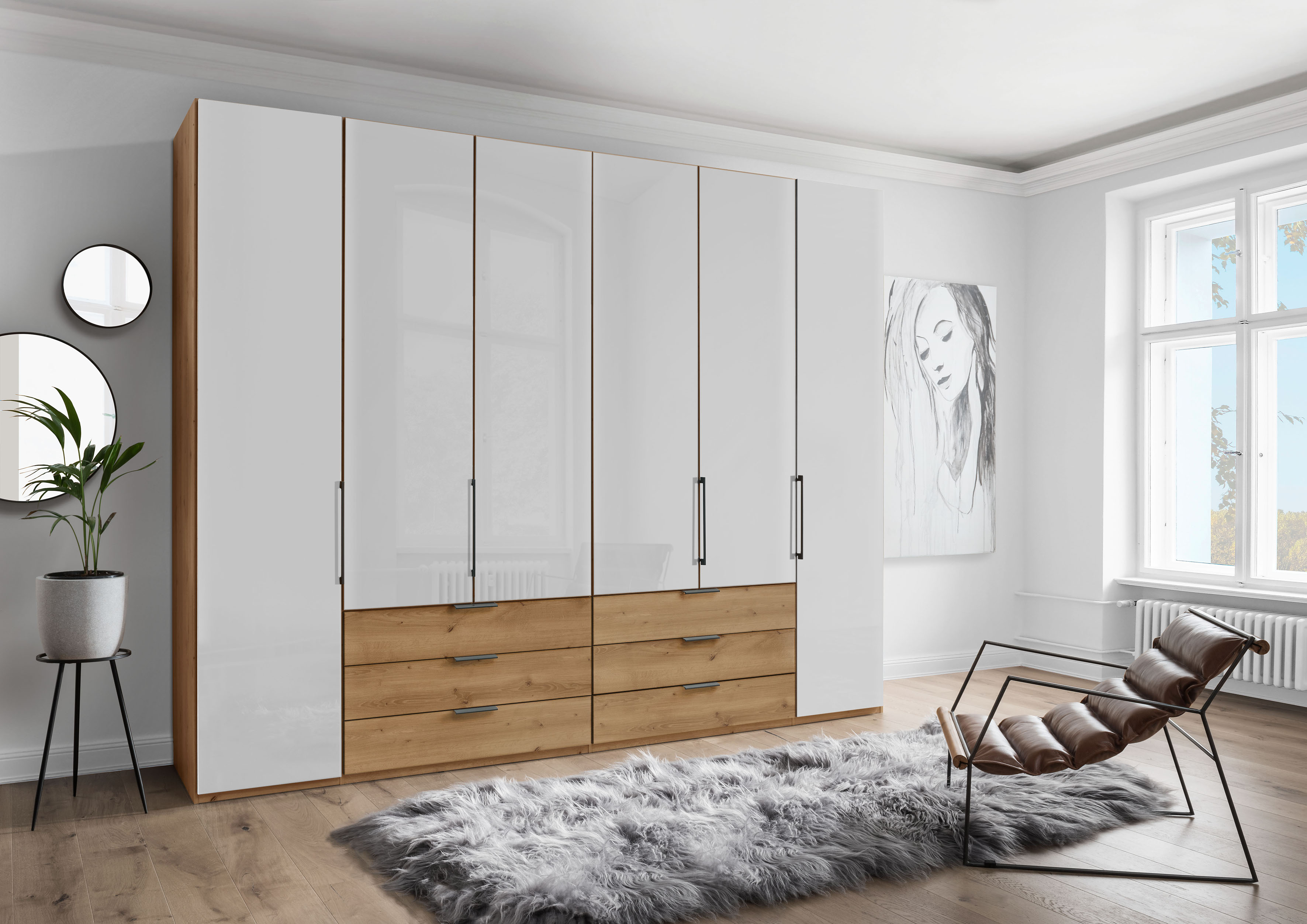 WIEMANN Kleiderschrank "Monaco" mit Teil-Glasfront sowie hochwertige Beschläge inkl. Dämpfung