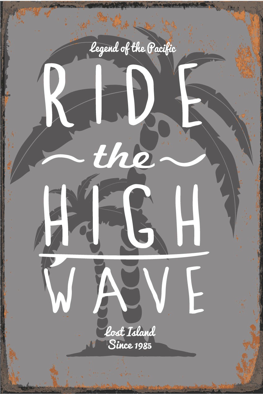 queence Metallbild »High Wave«, Strand-Schriftzug-Strand, (1 St.), Stahlschilder