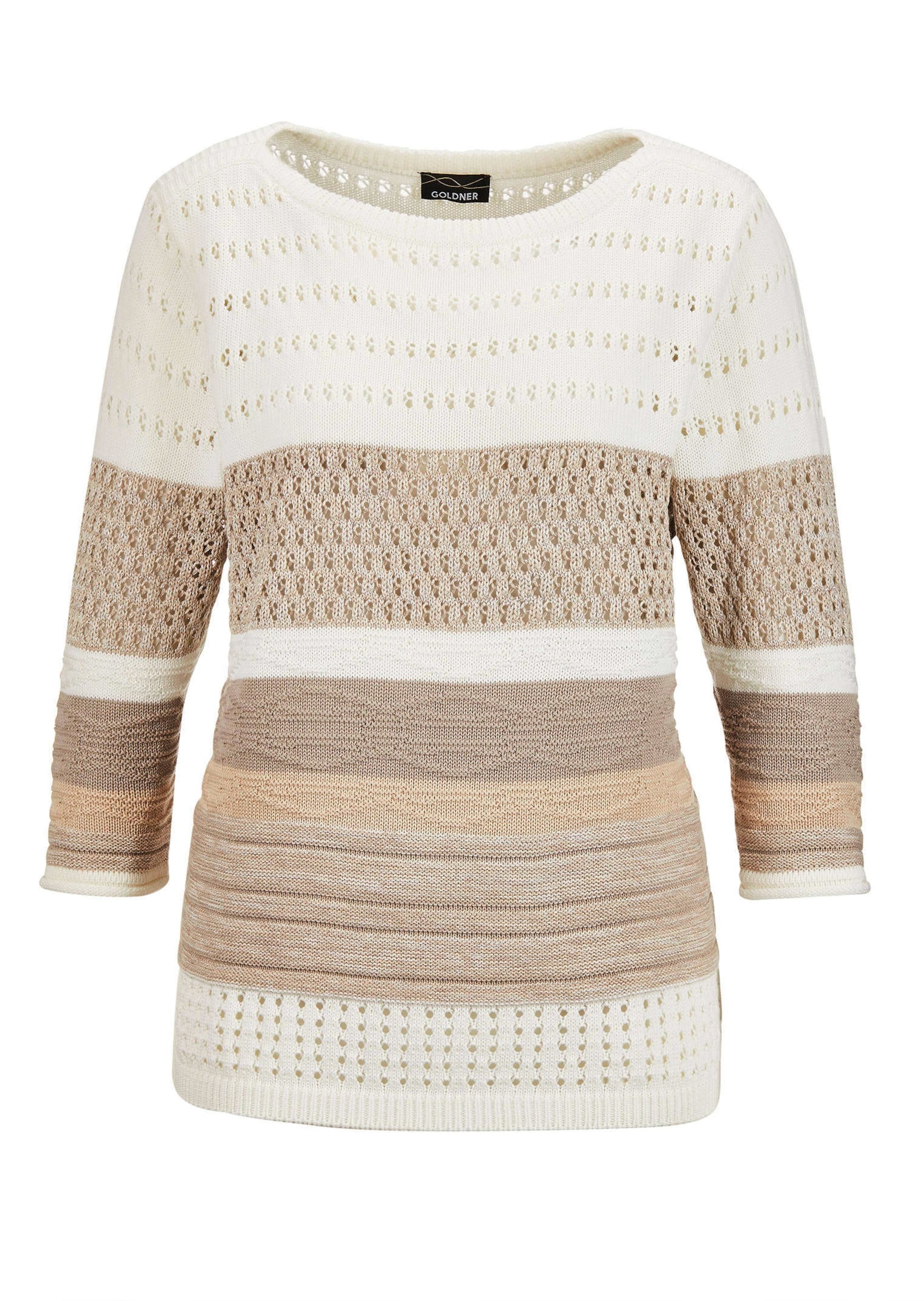 GOLDNER Rundhalspullover "Kurzgröße Strukturpullover mit 3/4-Arm und U-Boot günstig online kaufen