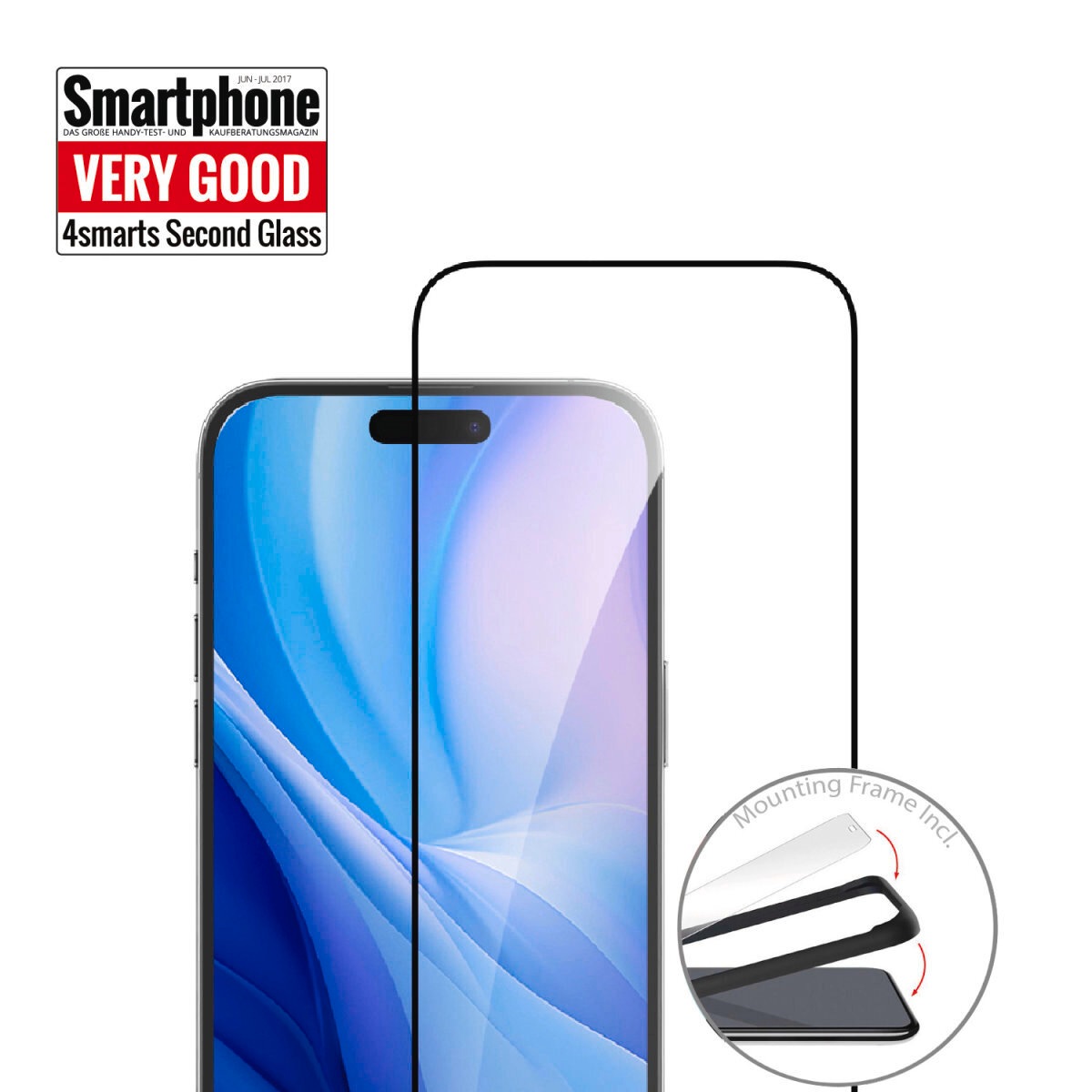 4smarts Displayschutzglas »Second Glass mit Montagerahmen«, für Apple iPhone 16 Pro, (1 St.), Displayschutzfolie, Schutzfolie, Bildschirmschutz, kratz- & stoßfest