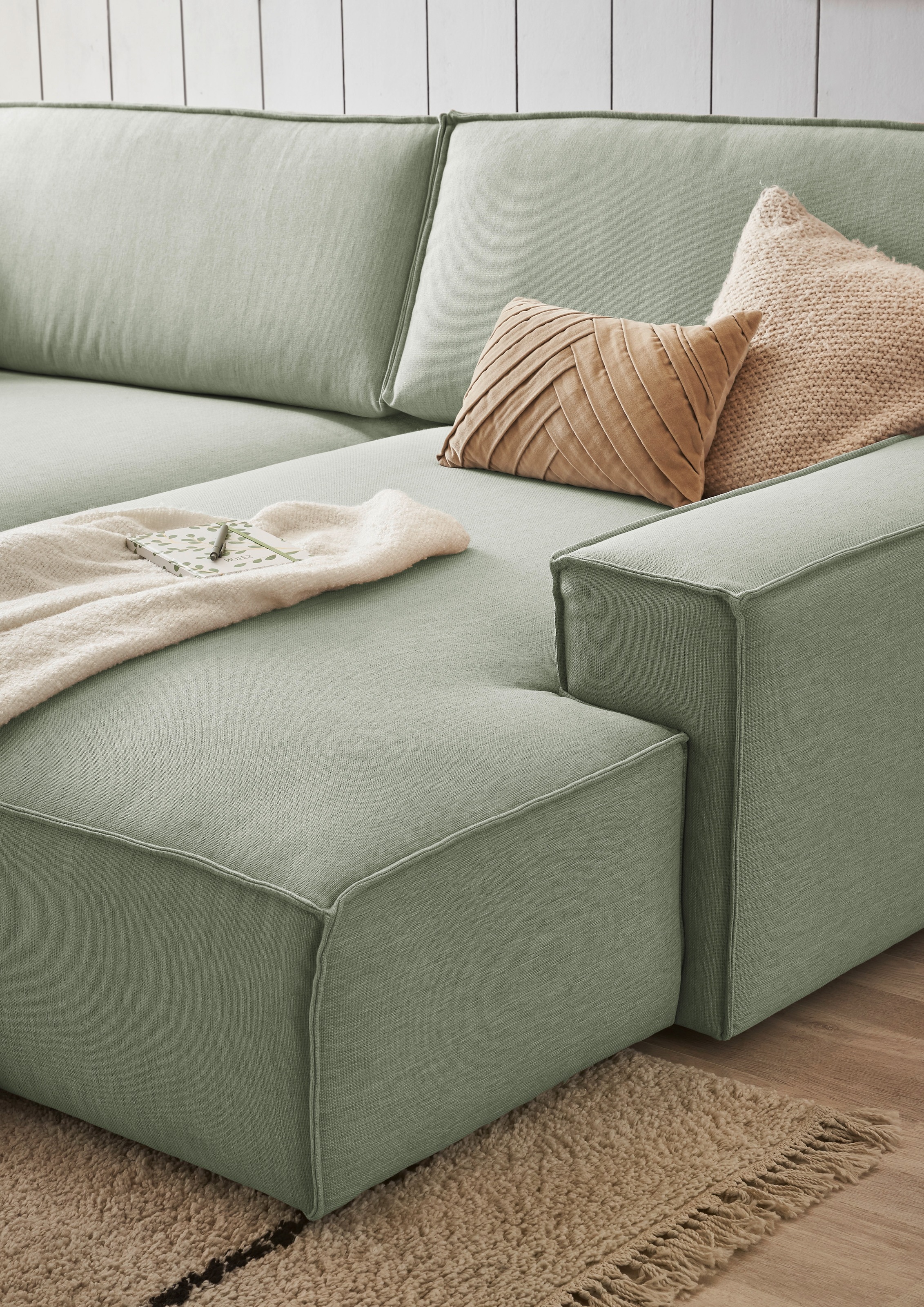 Home affaire Ecksofa »NEU: SHERWOODL XXL 284, Big-Sofa L-Form, tiefe Sitzfläche 95 cm, Cord,«, Leinenoptik, Recamiere rechts/links, auch als Schlafsofa stellbar