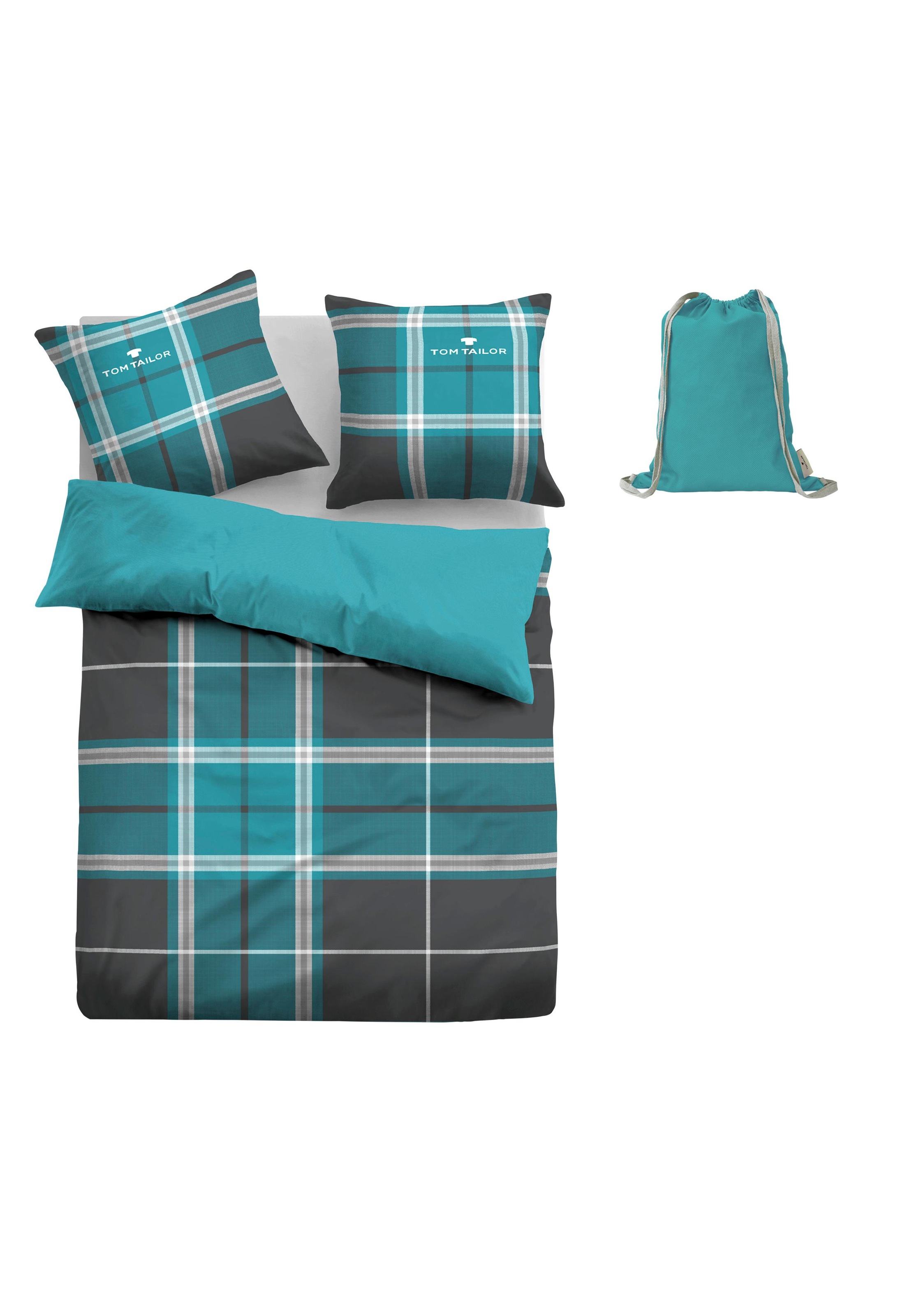 TOM TAILOR HOME Wendebettwäsche »Eric in Gr. 135x200 oder 155x220 cm«, mit Reißverschluss, mit GRATIS-Zugabe: Sportbeutel aus 100% Baumwolle