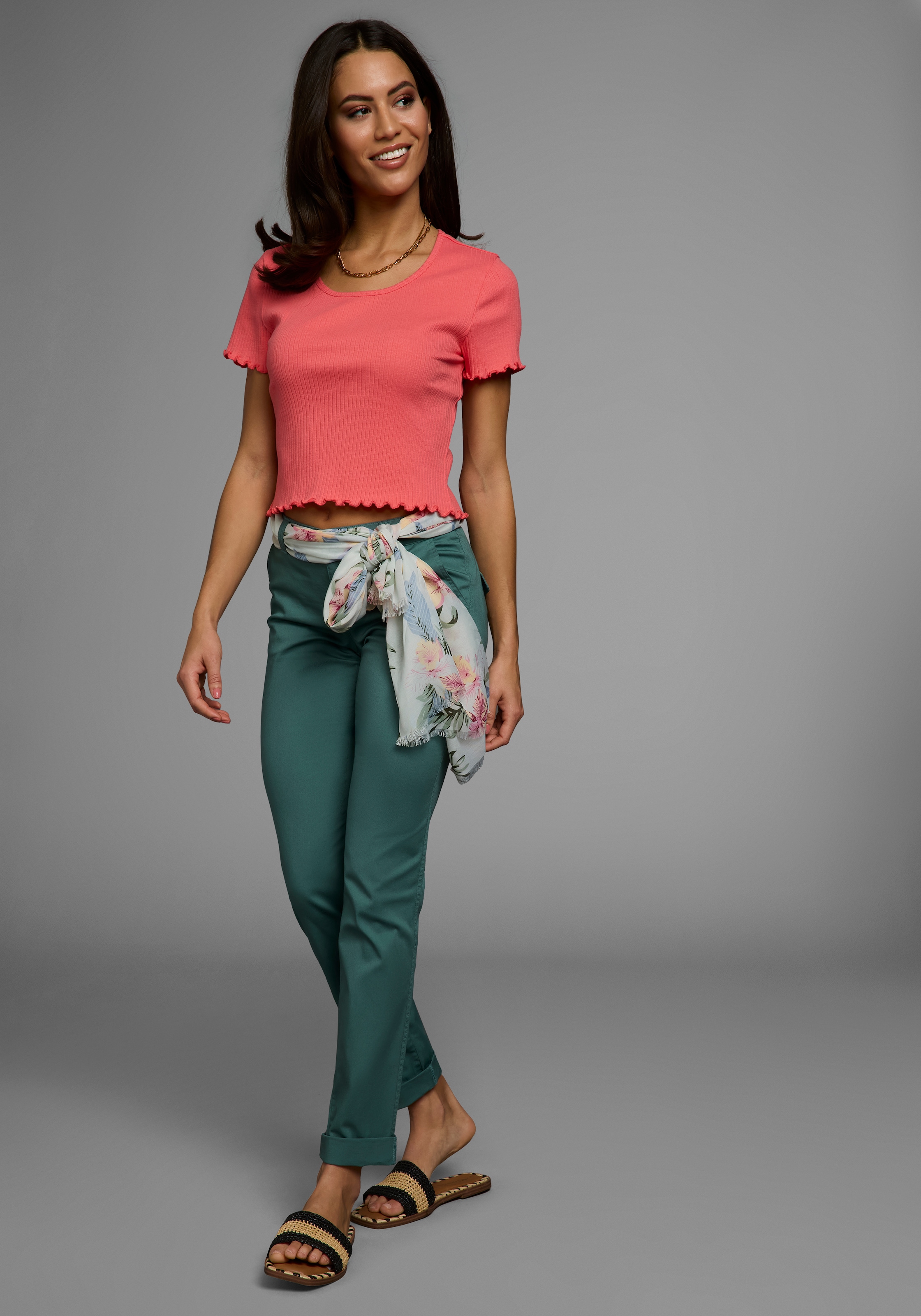 Laura Scott Kurzarmshirt, mit gewelltem Saum