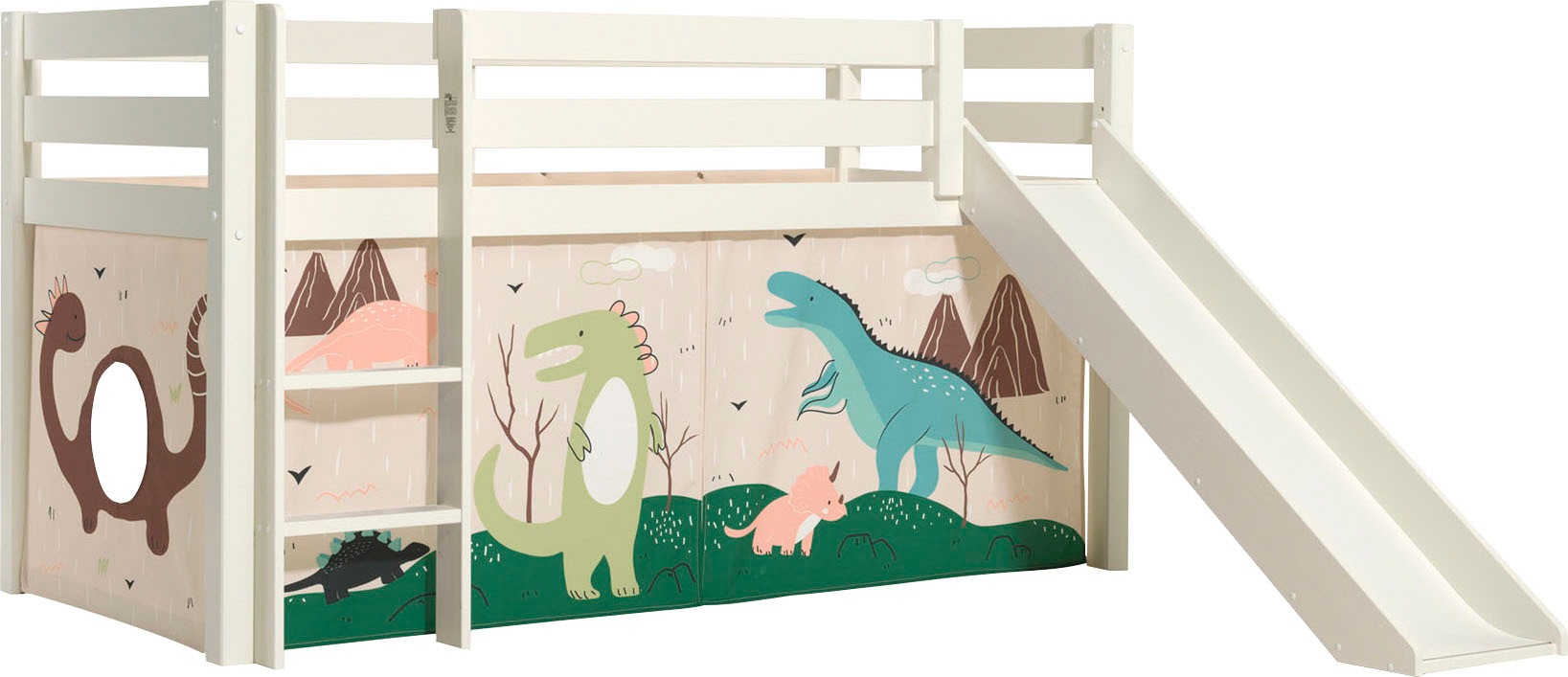 Thumbnail - Vipack Spielbett "Pino, Kiefer massiv, mit Rolllattenrost u. Textil-Set, Made in Europe", (B/H/T ca. 210x114x218cm, mit ...