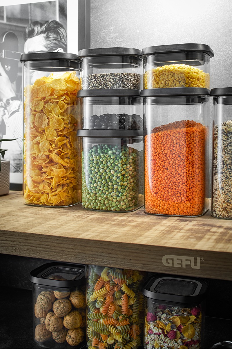 GEFU Vorratsglas "PANTRY" Set, 3 Vorratsgläser, 3 Deckel, 6 tlg. Stapelbar, günstig online kaufen