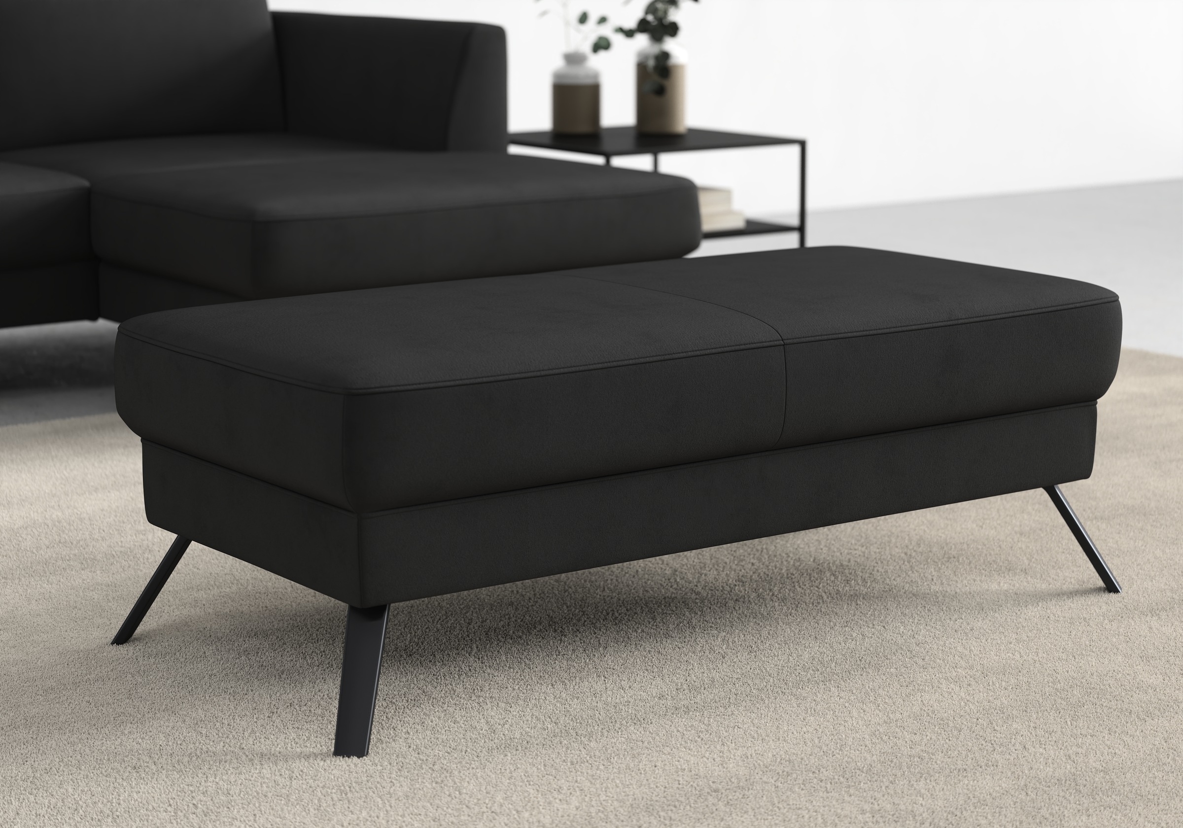 Hockerbank SIT & MORE "Lindholm", schwarz, B:135cm H:48cm T:65cm, Hocker