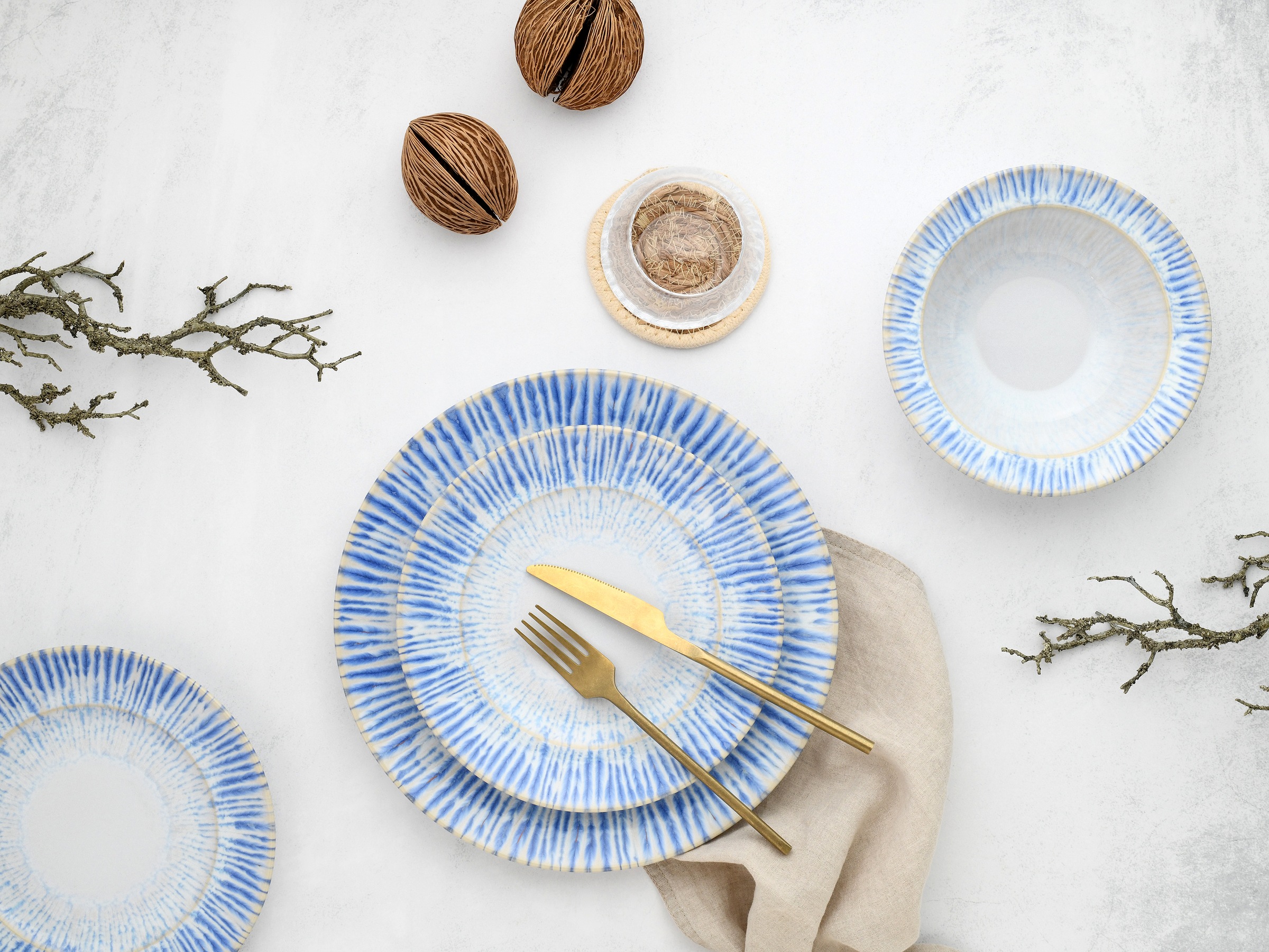 CreaTable Teller-Set »Rondo Summertime Blau, Tellerset 12-tlg«, (Set, 12 tlg.), Maritim, Reaktivglasur