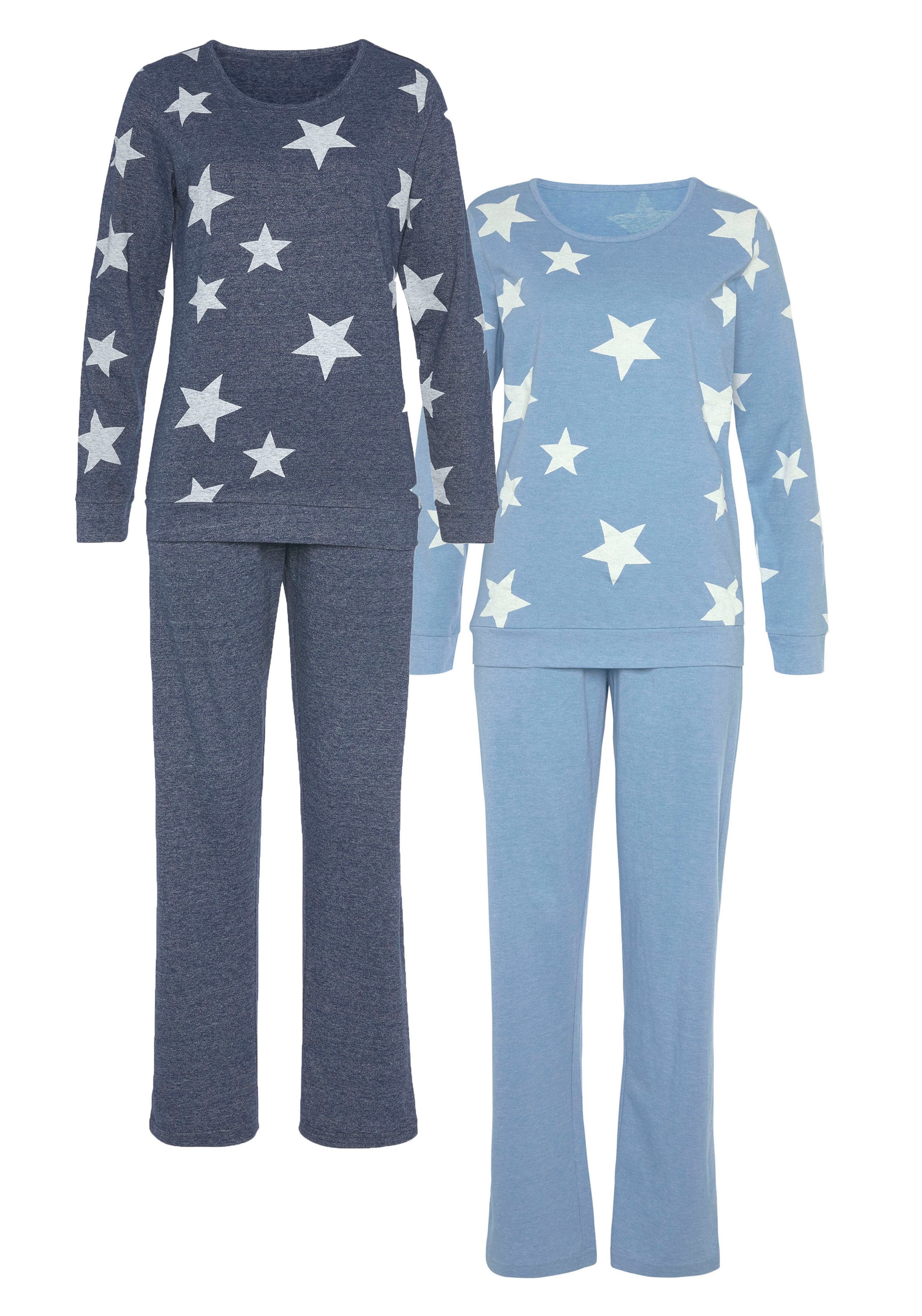 Vivance Dreams Pyjama 2er Pack, 4 tlg. in melierter Optik mit Sternen günstig online kaufen