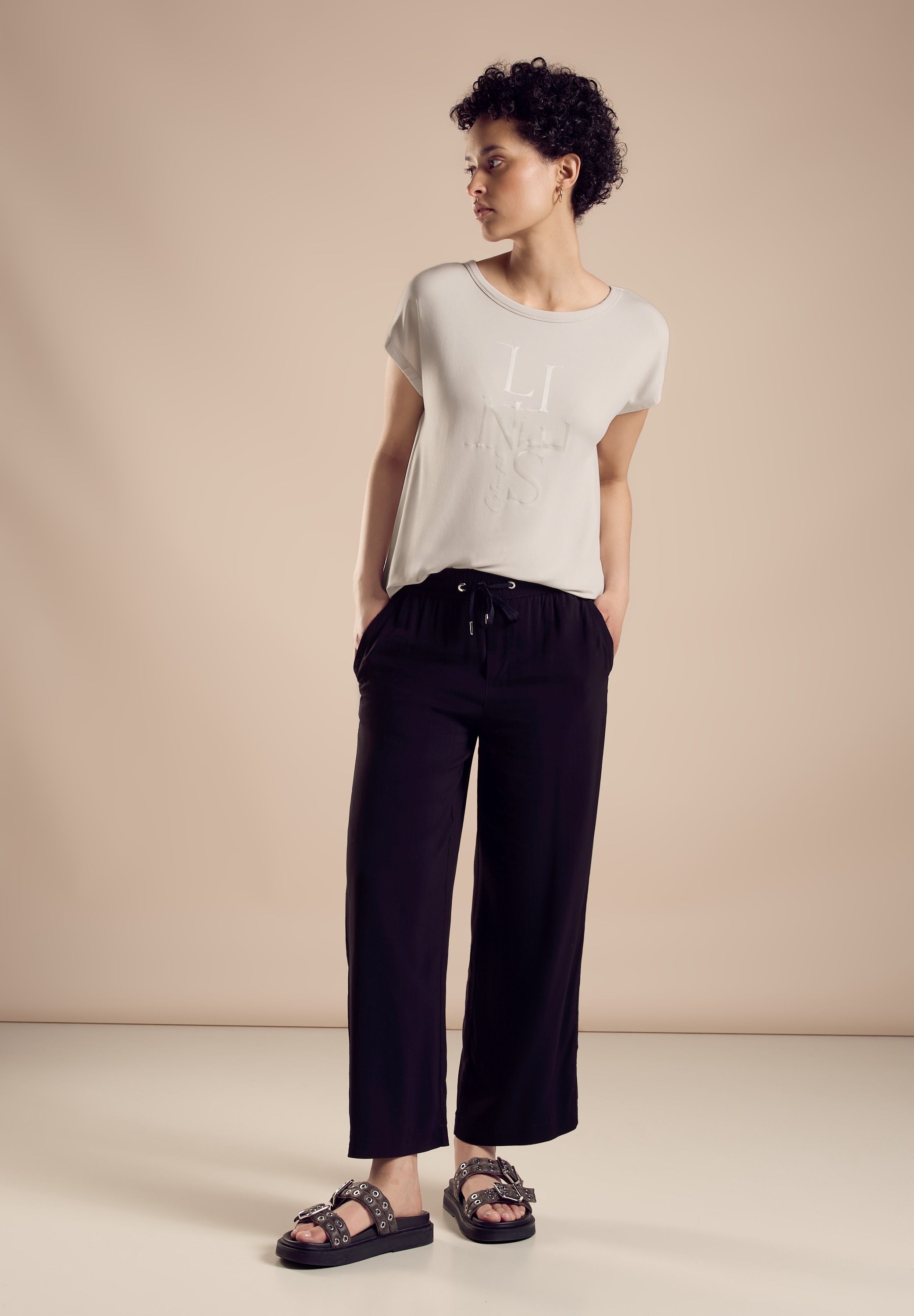 STREET ONE Shirttop, mit Glitzer Schriftzug