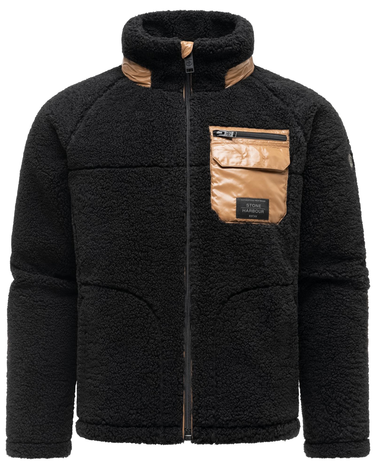 Stone Harbour Plüschjacke »Sorees XX« ohne Kapuze Warme Herren Winterjacke aus weichem Teddy-Fleece
