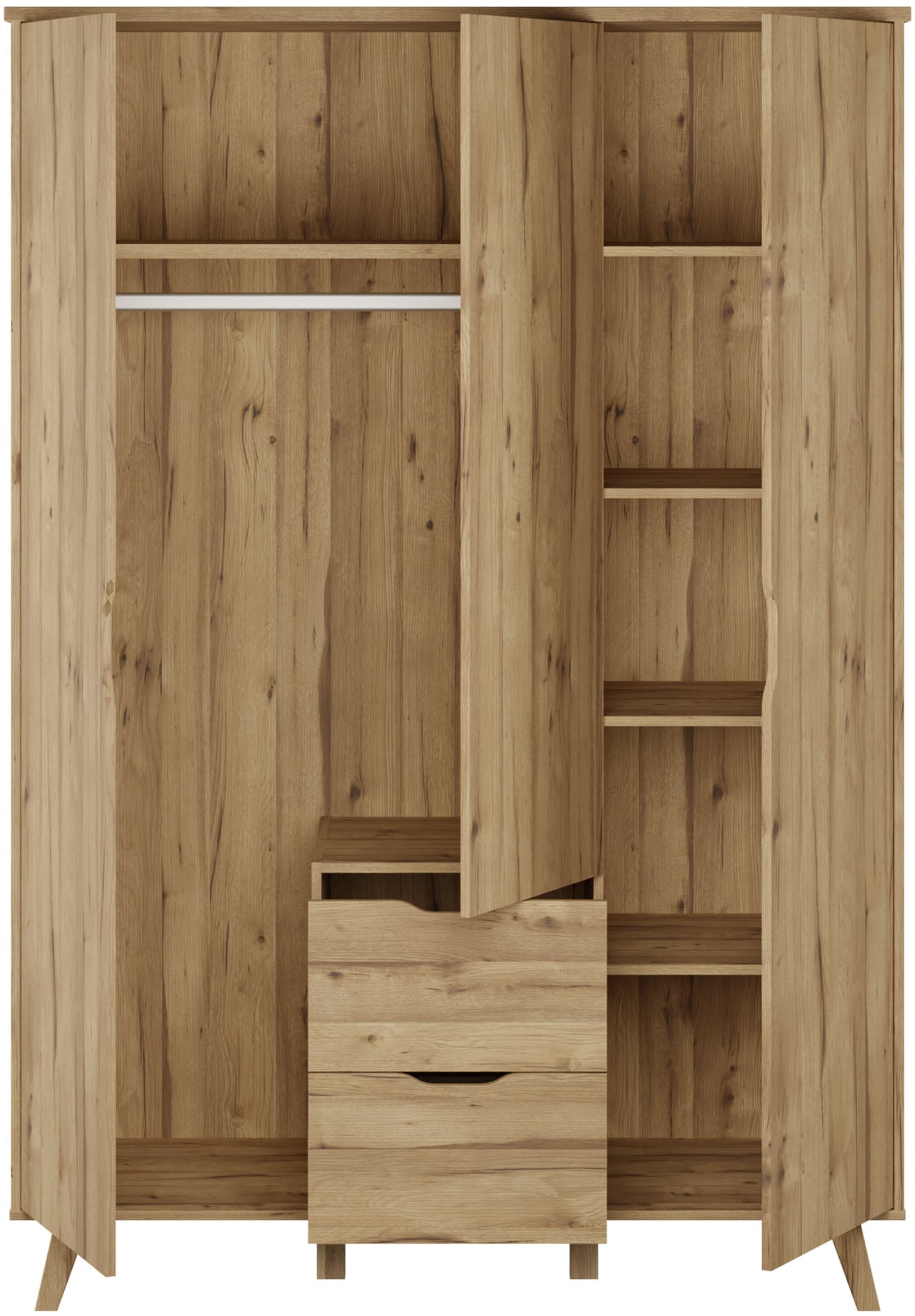 FORTE Drehtürenschrank »Vankka skandinavischer-Stil, viel Stauraum, ohne Griffe« B/H/T ca.140x200x52cm,  Made in Europe, mit Einlegeböden+Kleiderstange+Schubladen,grifflos