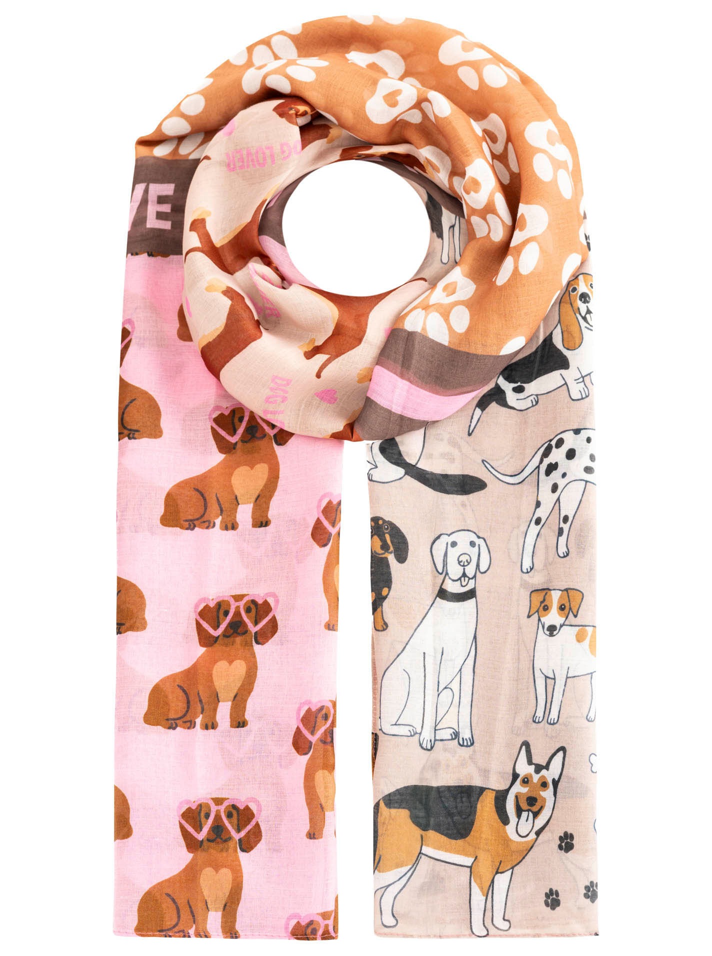 Zwillingsherz Schal ""Pawsitive"" Hundemuster, farbenfroh, transparent günstig online kaufen