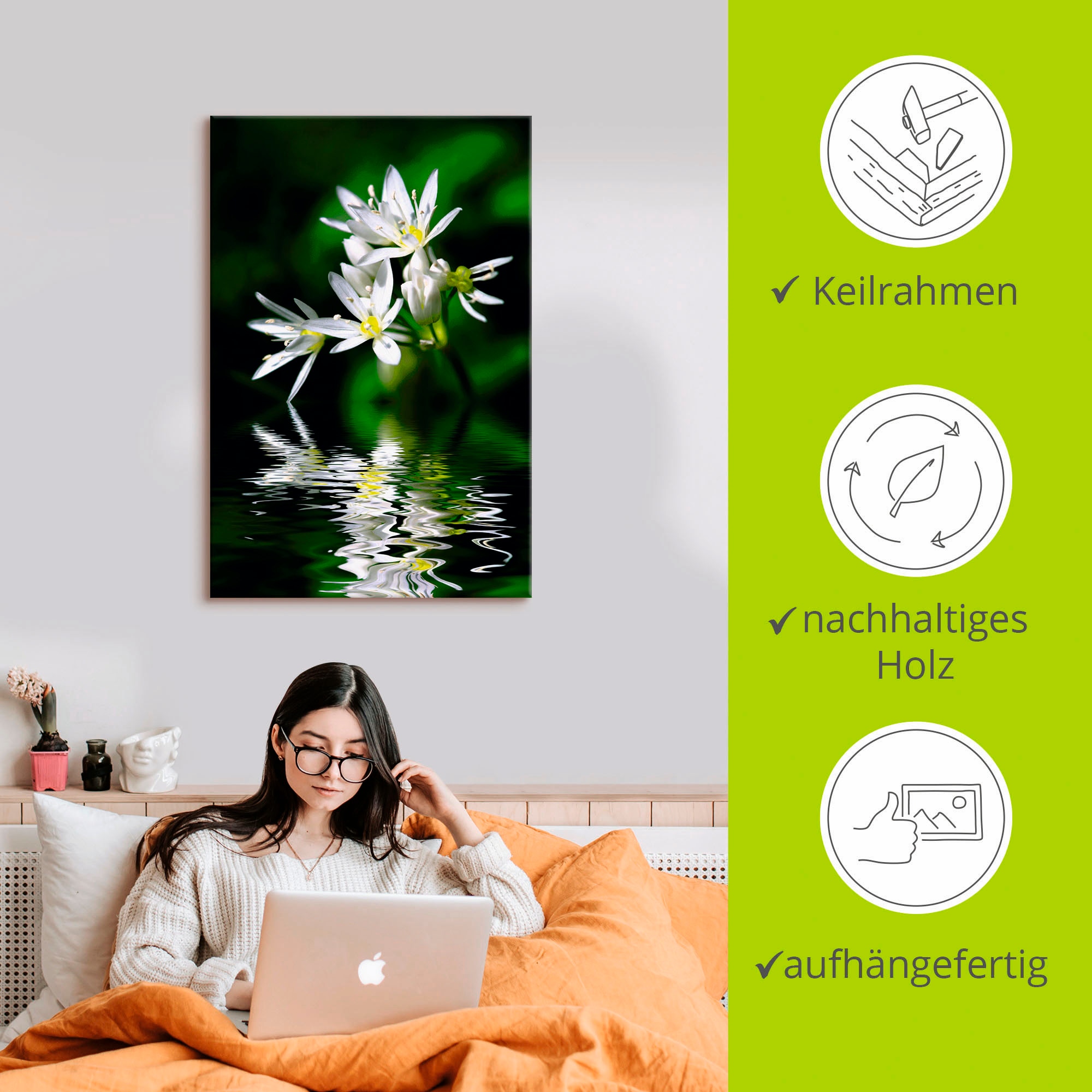 Artland Wandbild »Bärlauchblüten mit Wasserspiegelung«, Lebensmittel, (1 St.), als Leinwandbild, Poster in verschied. Größen