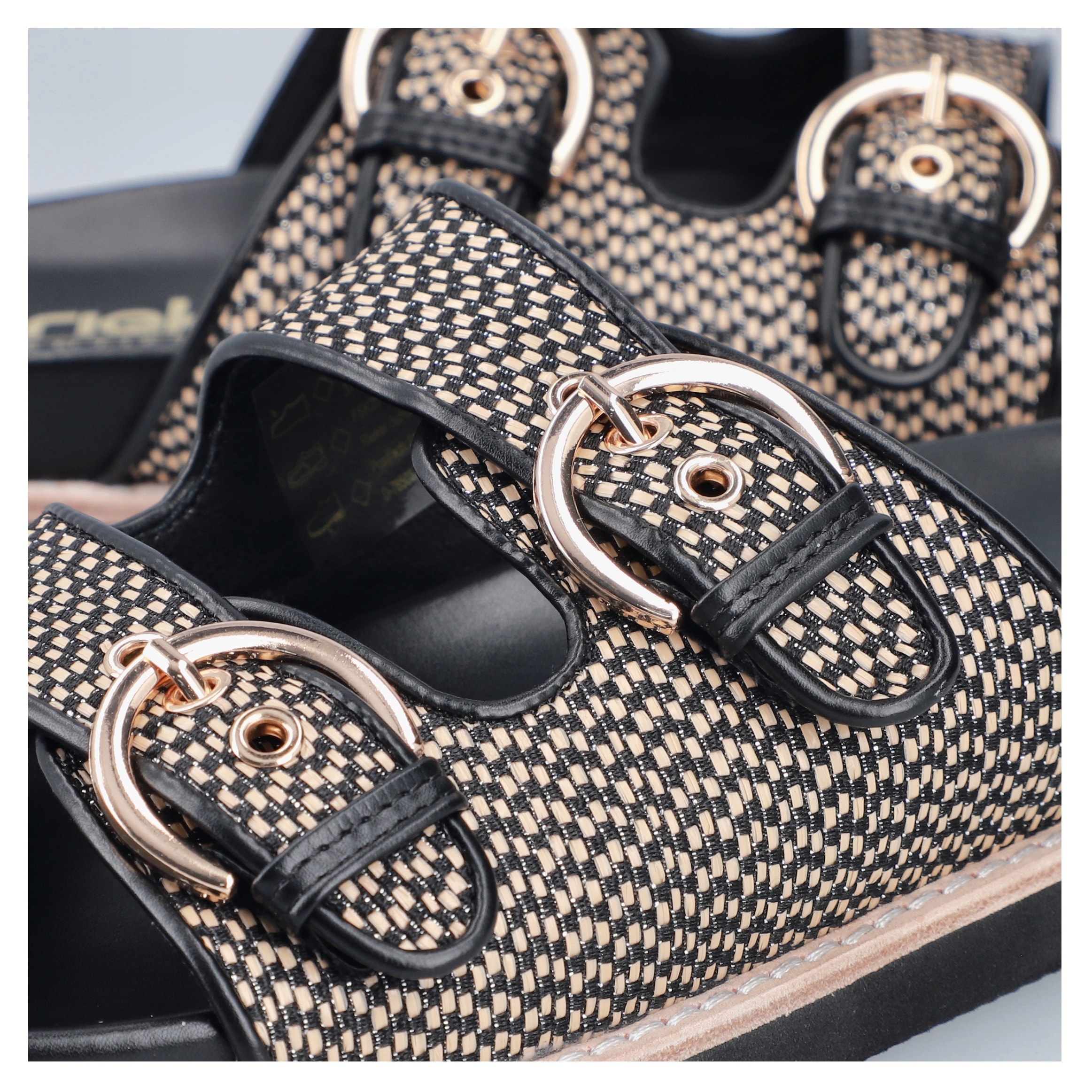 Rieker Pantolette, Sommerschuh, Strandschuh, Urlaubsschuh, Schlappen in Flecht-Optik