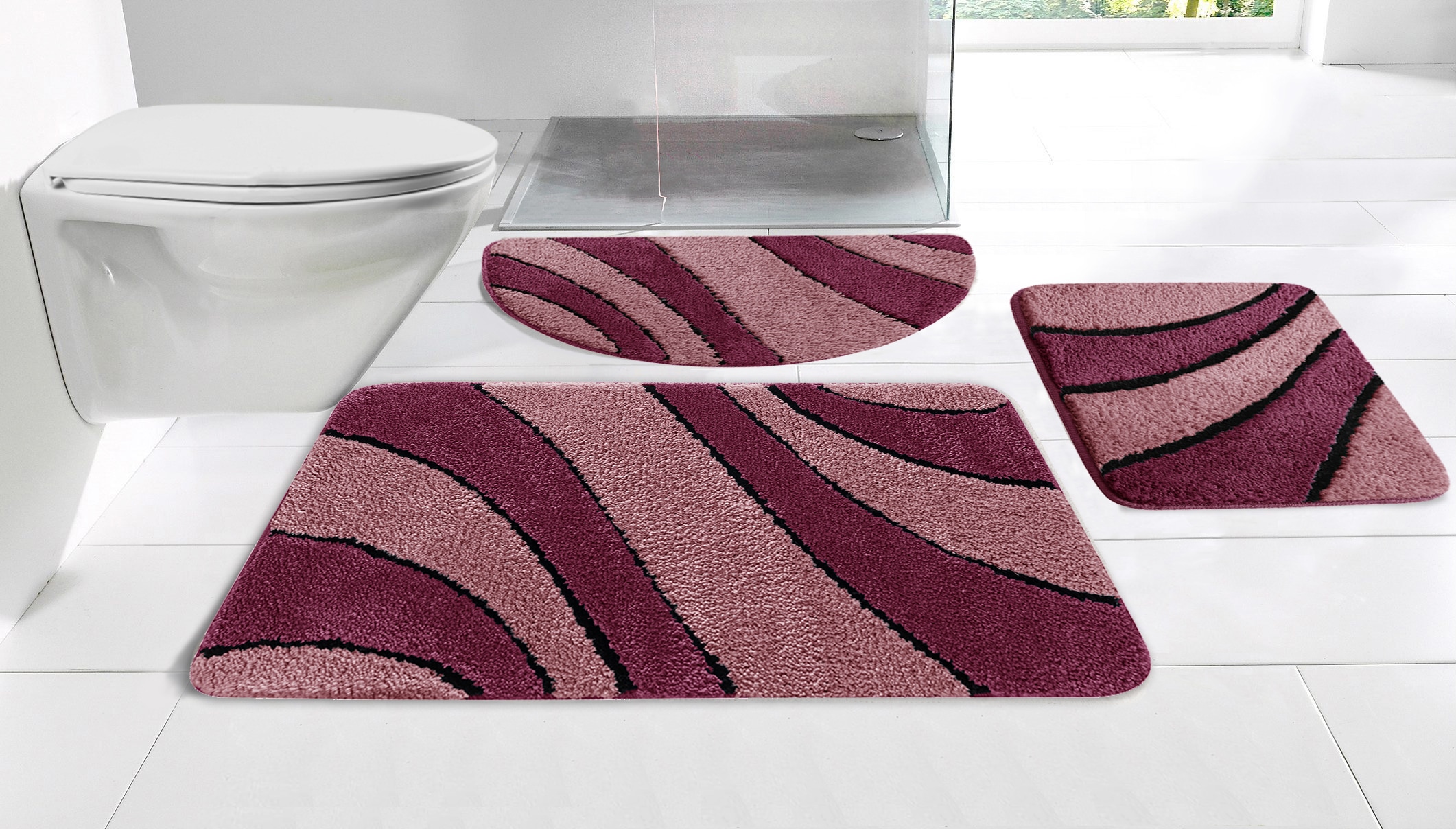 OTTO home Badematte "Anna, Badvorleger, Badezimmer Teppich" Höhe 16 mm rutschhemmend beschichtet fußbodenheizungsgeeignet schnell trocknend Badteppich, Hoch Tief Effekt, Modern, Weich, Wellen