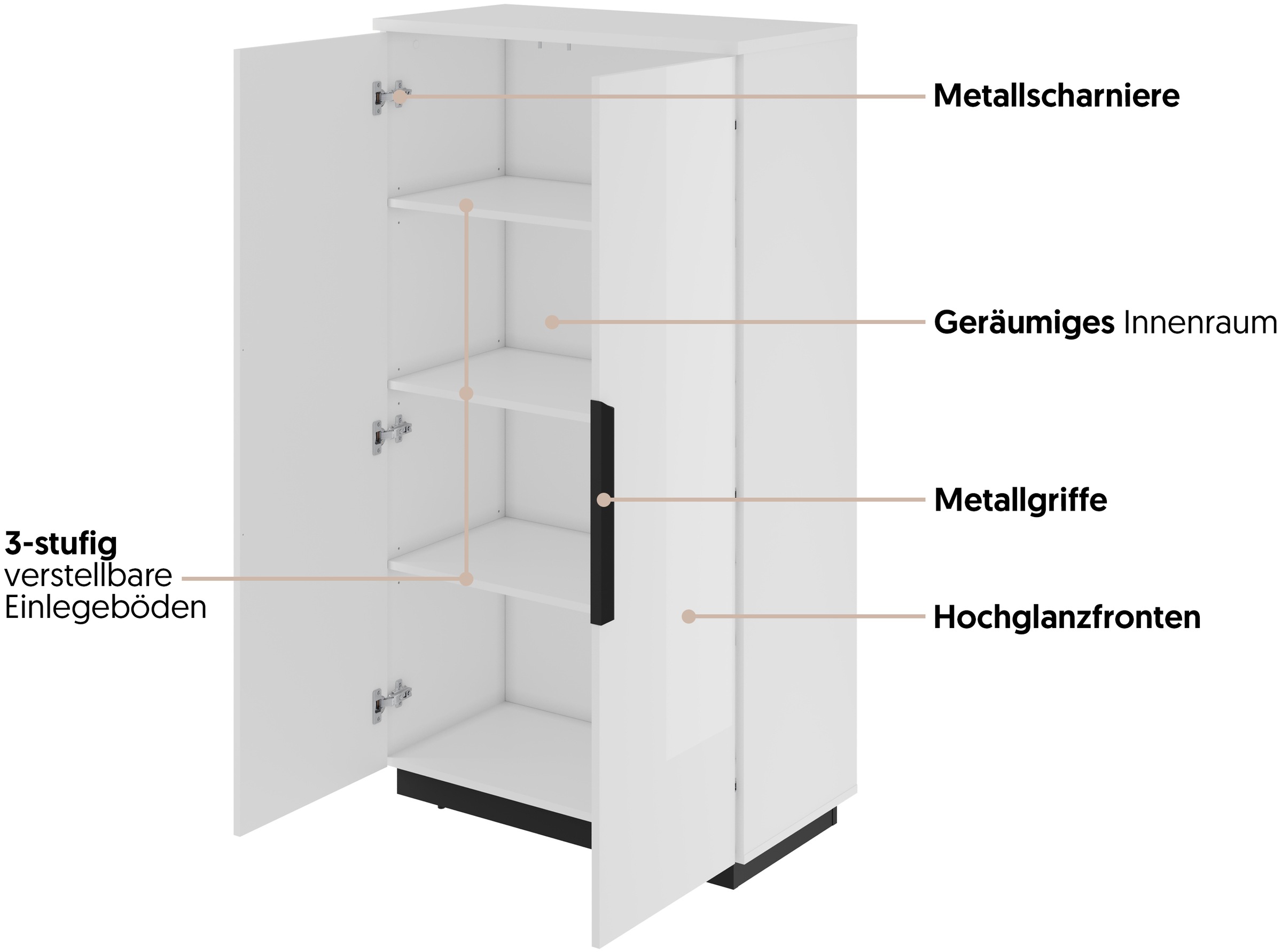 Home affaire Highboard »Tuluza, Breite 80 cm, moderne Hochkommode mit geräumiger Stauraum« Hochschrank viel Stauraum, Einlegeböden verstellbar, Hochglanzfront