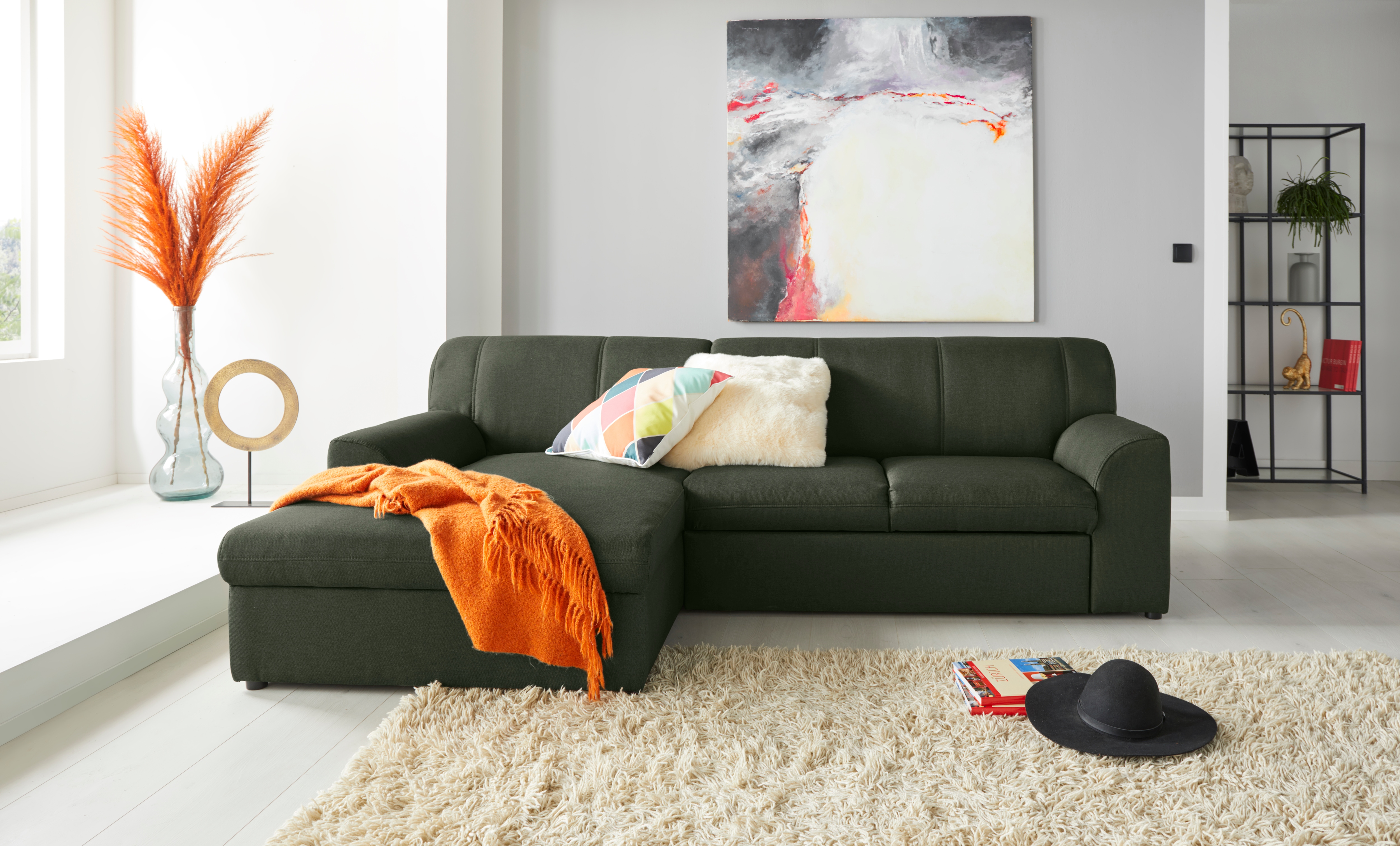 DOMO collection "Topper, elegant und zeitlos, kompaktes Stellmaß 245/155cm, L-Form" mit Recamiere, wahlweise mit Schlaffunktion