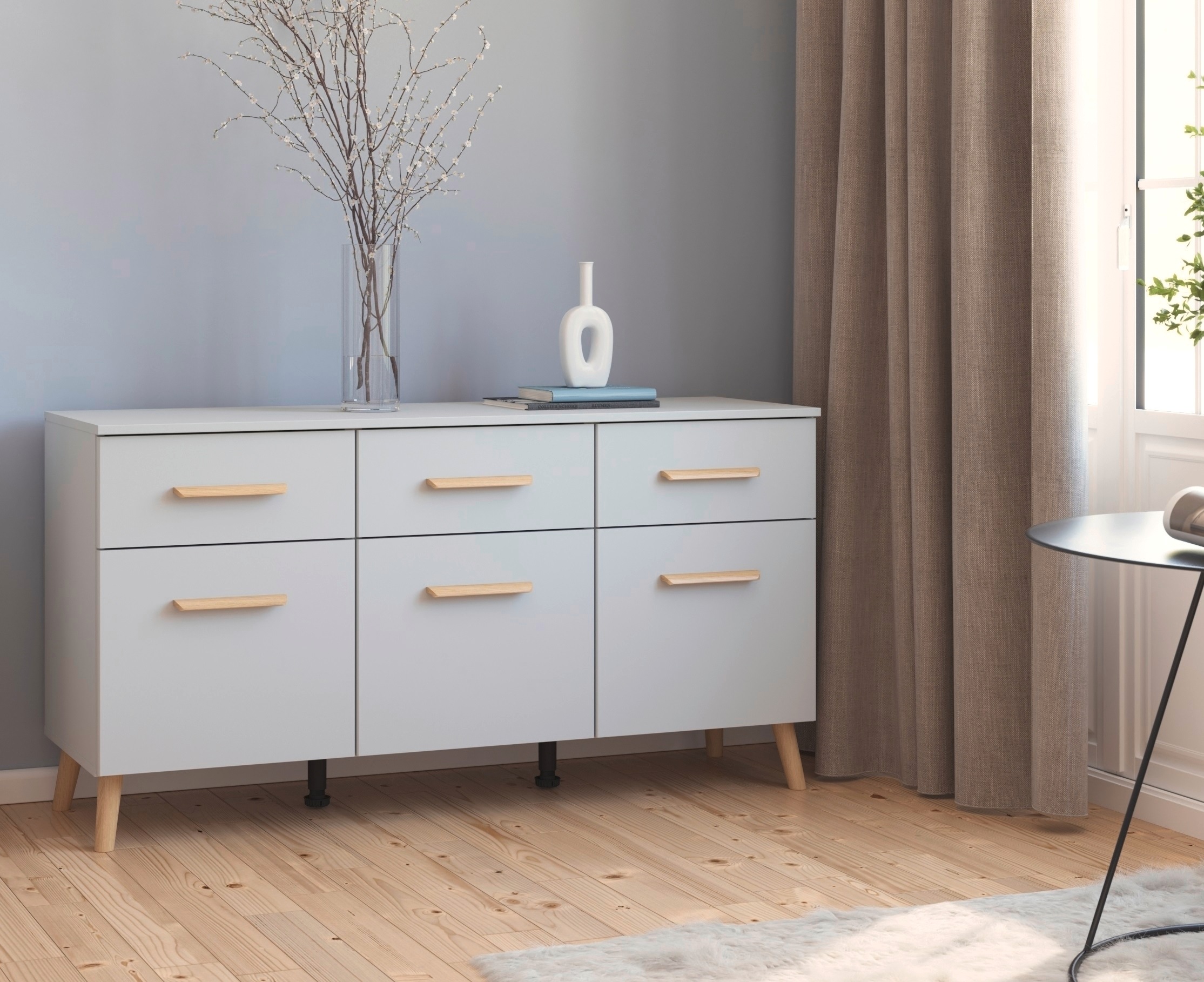 rauch Kombikommode »Skandi by Aditio«, mit Massivholzgriffen, 3 Schubladen mit Softclose-Funktion