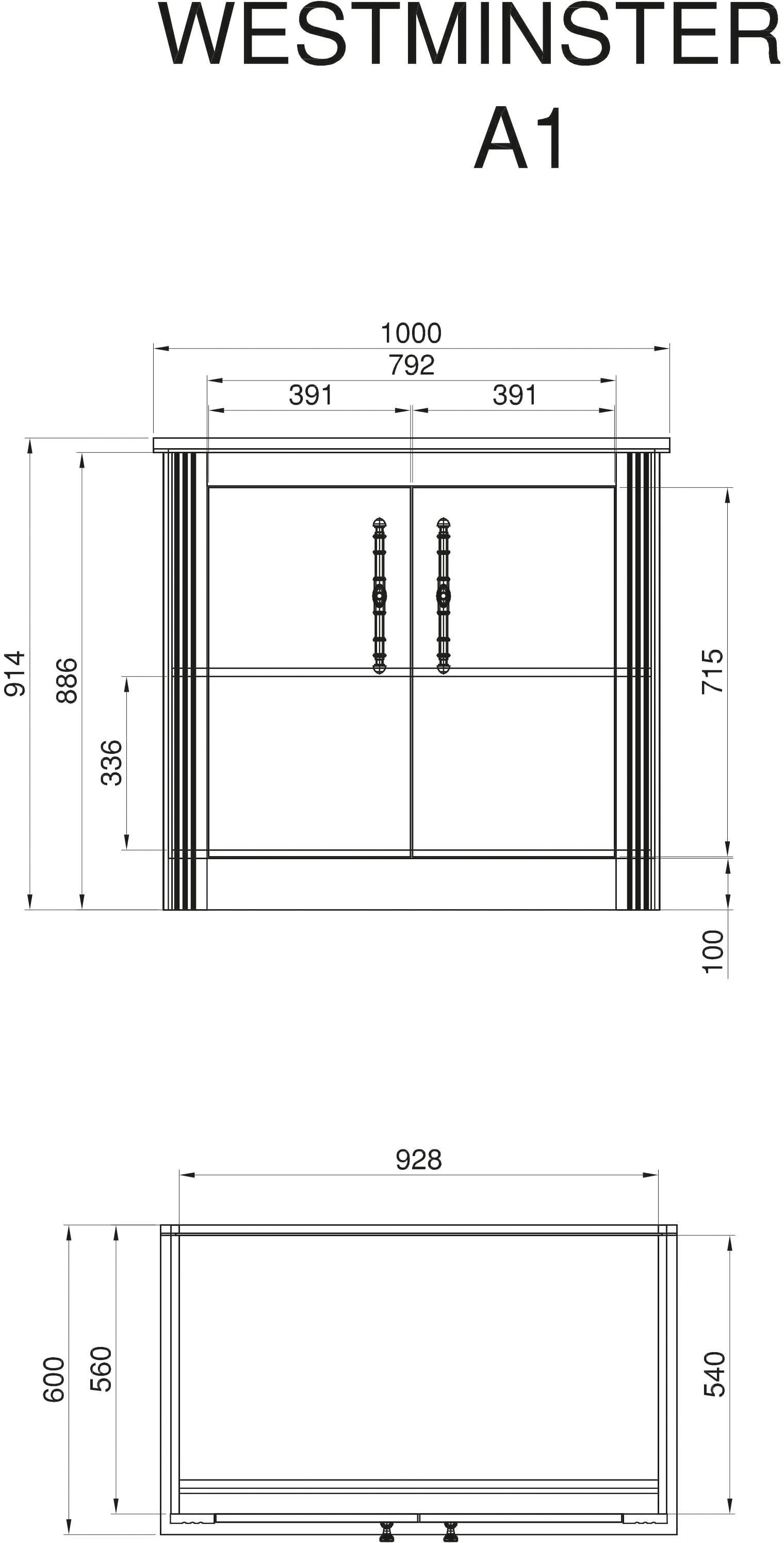 KOCHSTATION Unterschrank »Westminster«, im romantischen Landhausstil, Breite 100 cm