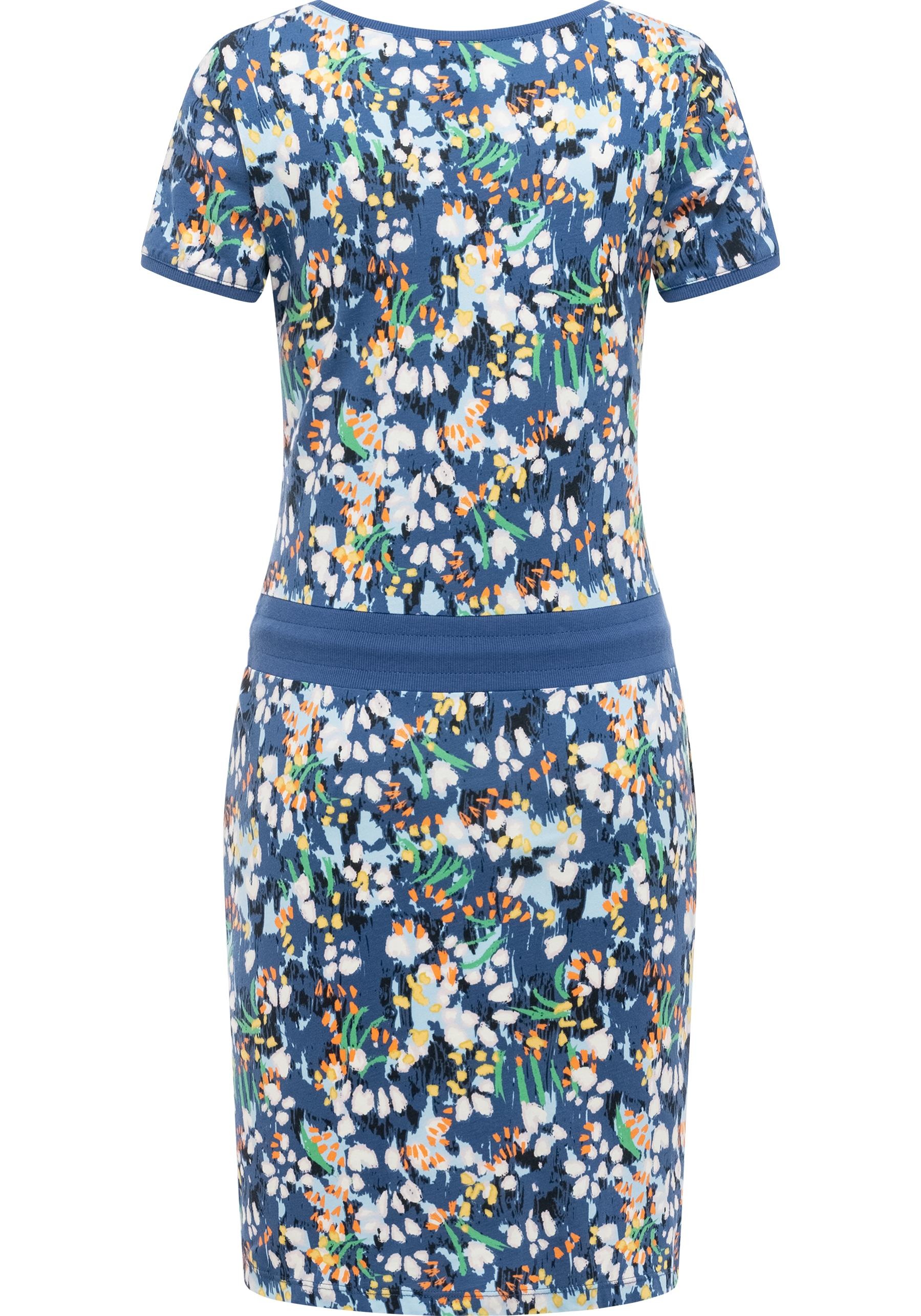 Sommerkleid RAGWEAR "Baomi Tropic YOUMODO", Damen, Gr. L (40), Normalgrößen, nachtblau, Material: 100% Baumwolle, figurumspielend ca. Mitte Oberschenkel, Rundhals, Ärmel ohne Ärmelschlitz Rippbündchen, Kleider Sommerkleid, Gemustertes Kurzarm Kleid für Da 2