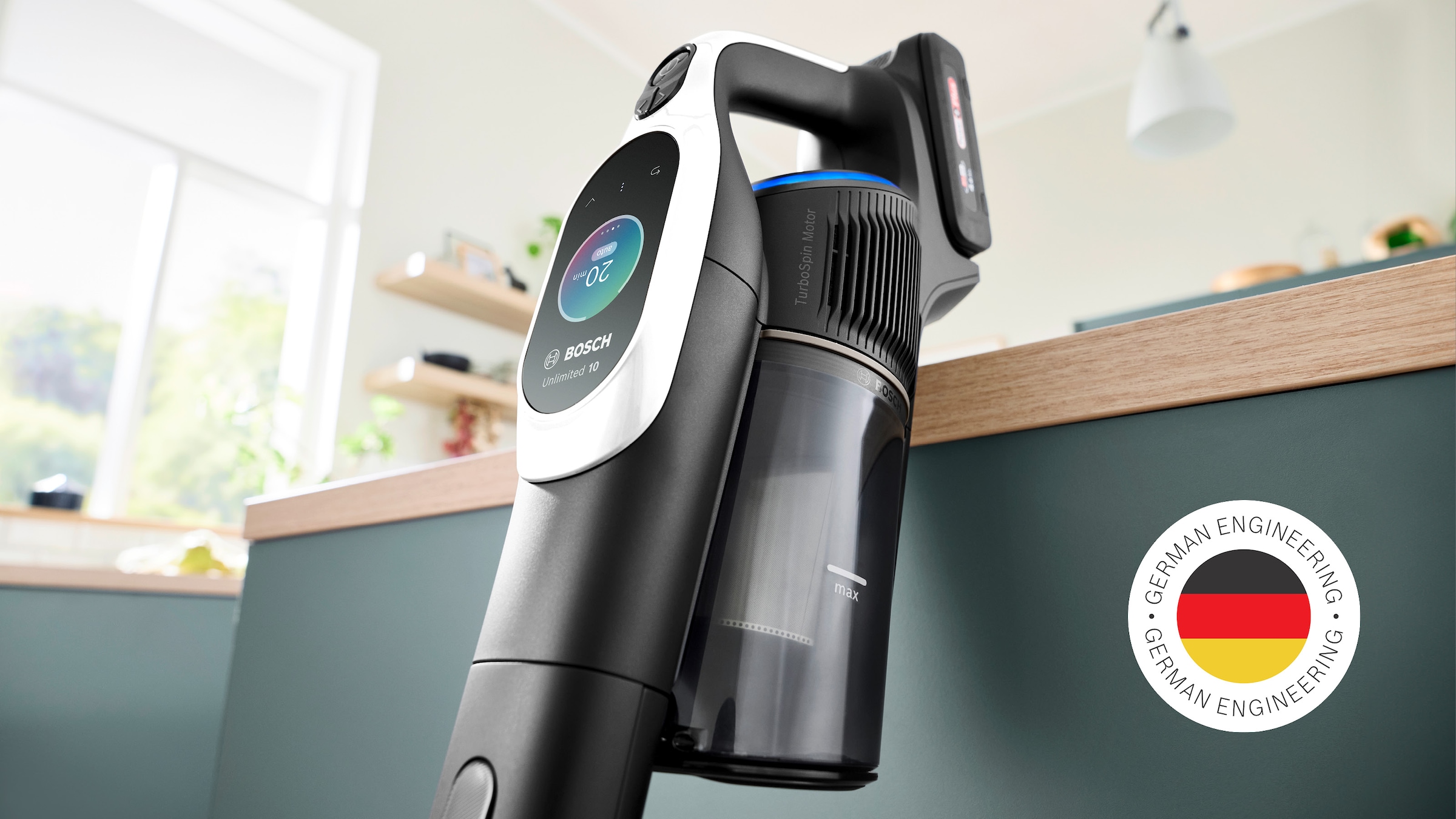 BOSCH Akku-Stielstaubsauger »Unlimited 10 BTS1042WAC, MicroClean™ Technology, 10 J. Motorgarantie«, Display, Knickrohr, HEPA-Filtersystem, Schnellladegerät, 2 Akkus, weiß
