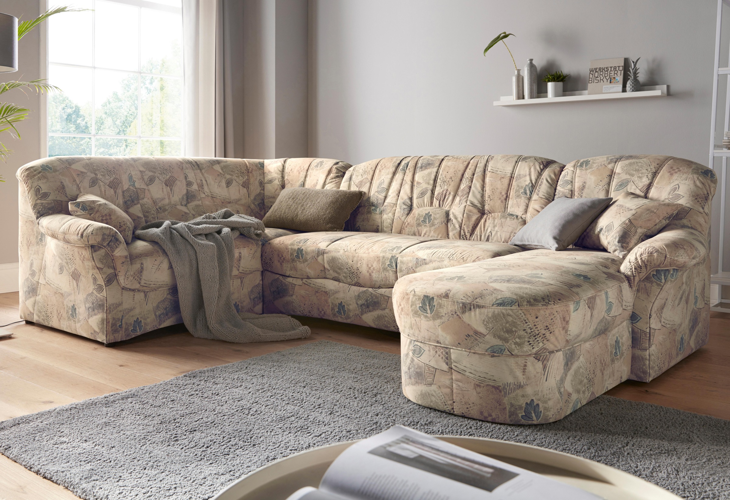 Thumbnail - DOMO collection Wohnlandschaft "Bahia mit viel Platz, zeitloses Design, U-Form" Microfaser MELROSE, mocca