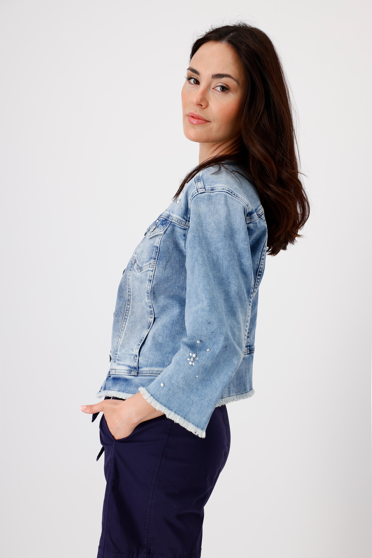 Monari Jeansblazer »Jacke Jeans Strass«, Mit Rundhalsausschnitt