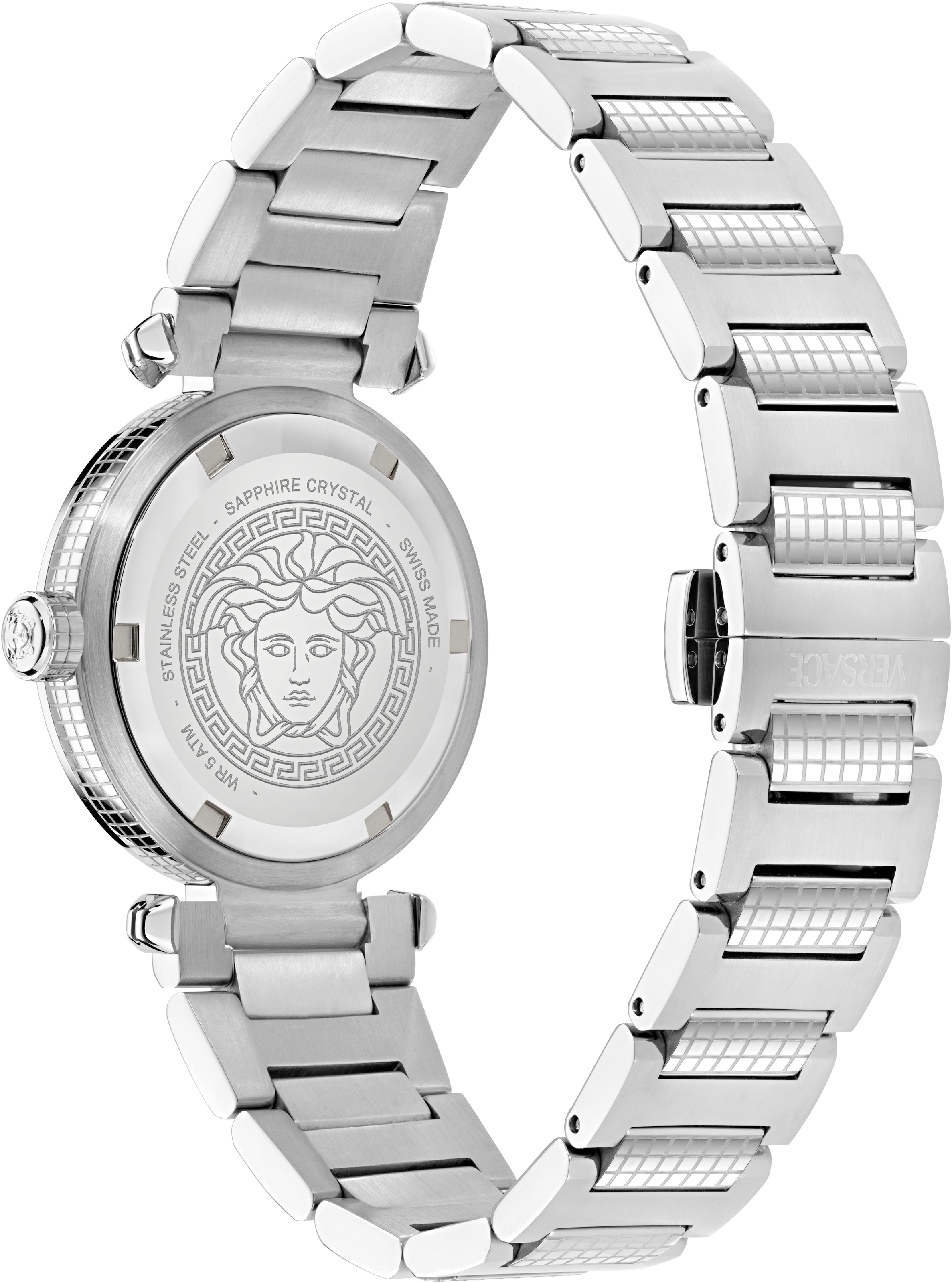 Versace Quarzuhr »VERSACE GREEK«, Armbanduhr, Damenuhr, Swiss Made, Edelstahlarmband, analog