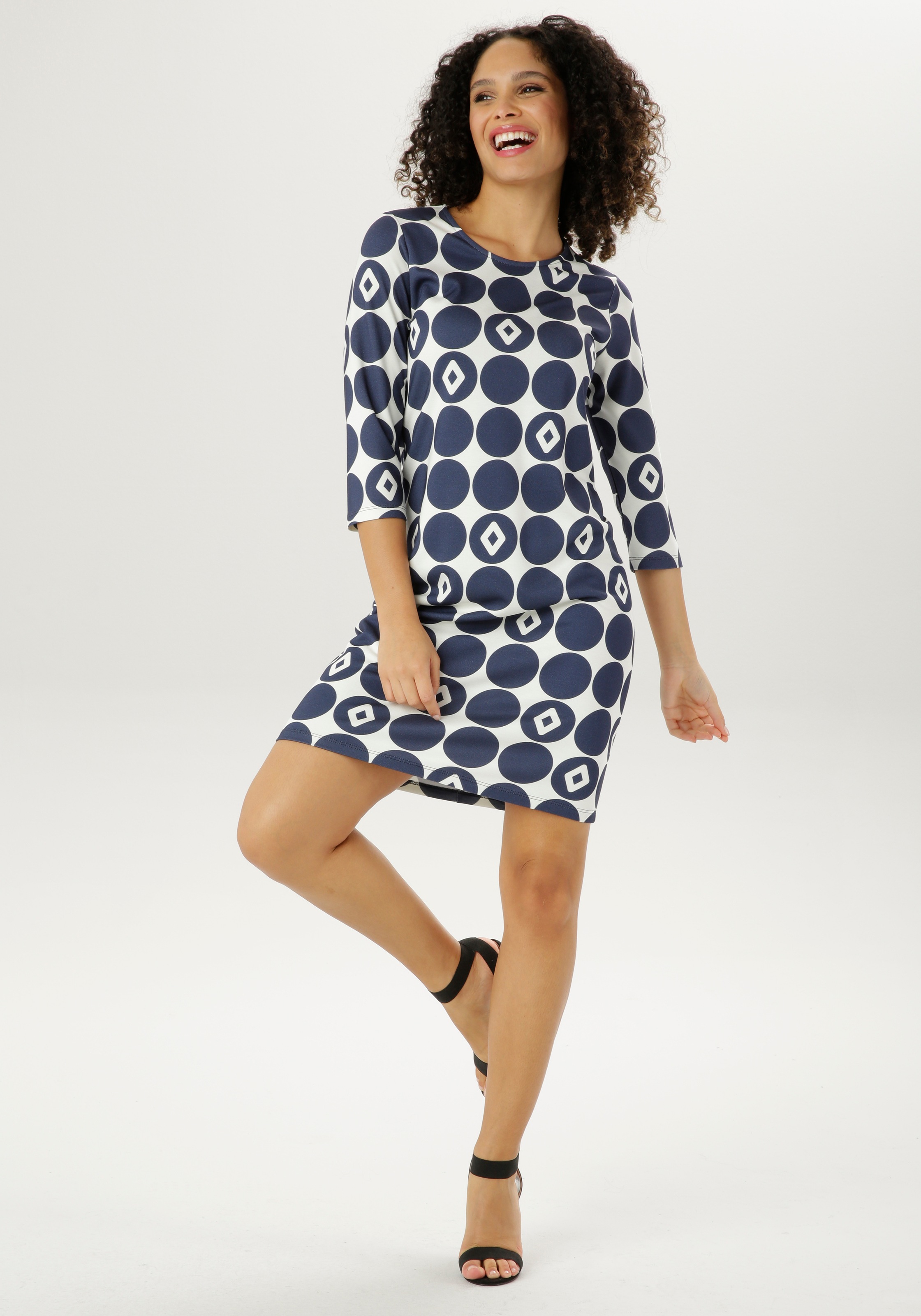 Aniston SELECTED Jerseykleid, mit großen Punkten und Rauten bedruckt