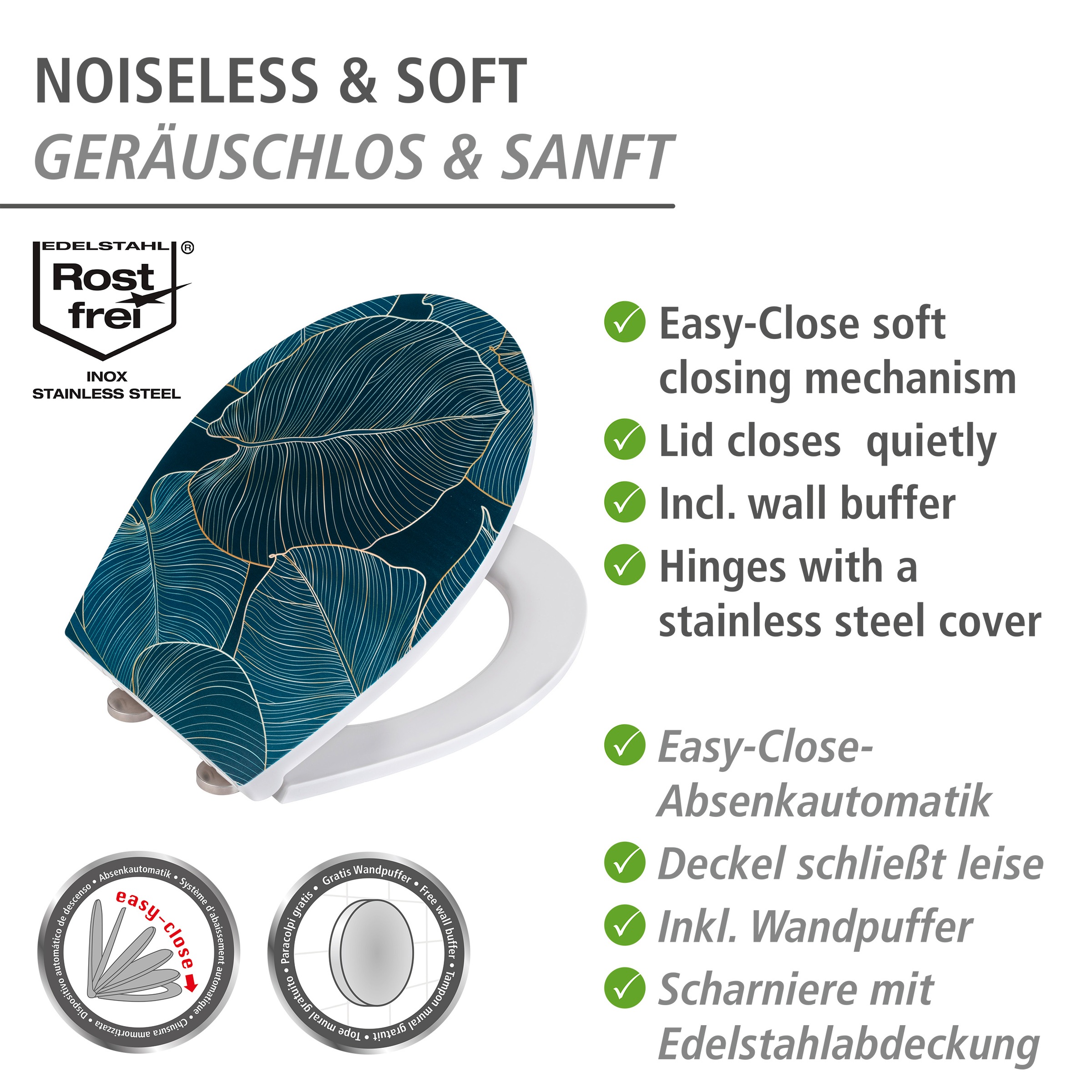 WENKO WC-Sitz »Big Leaves«, mit Relief, aus antibakteriellem Duroplast